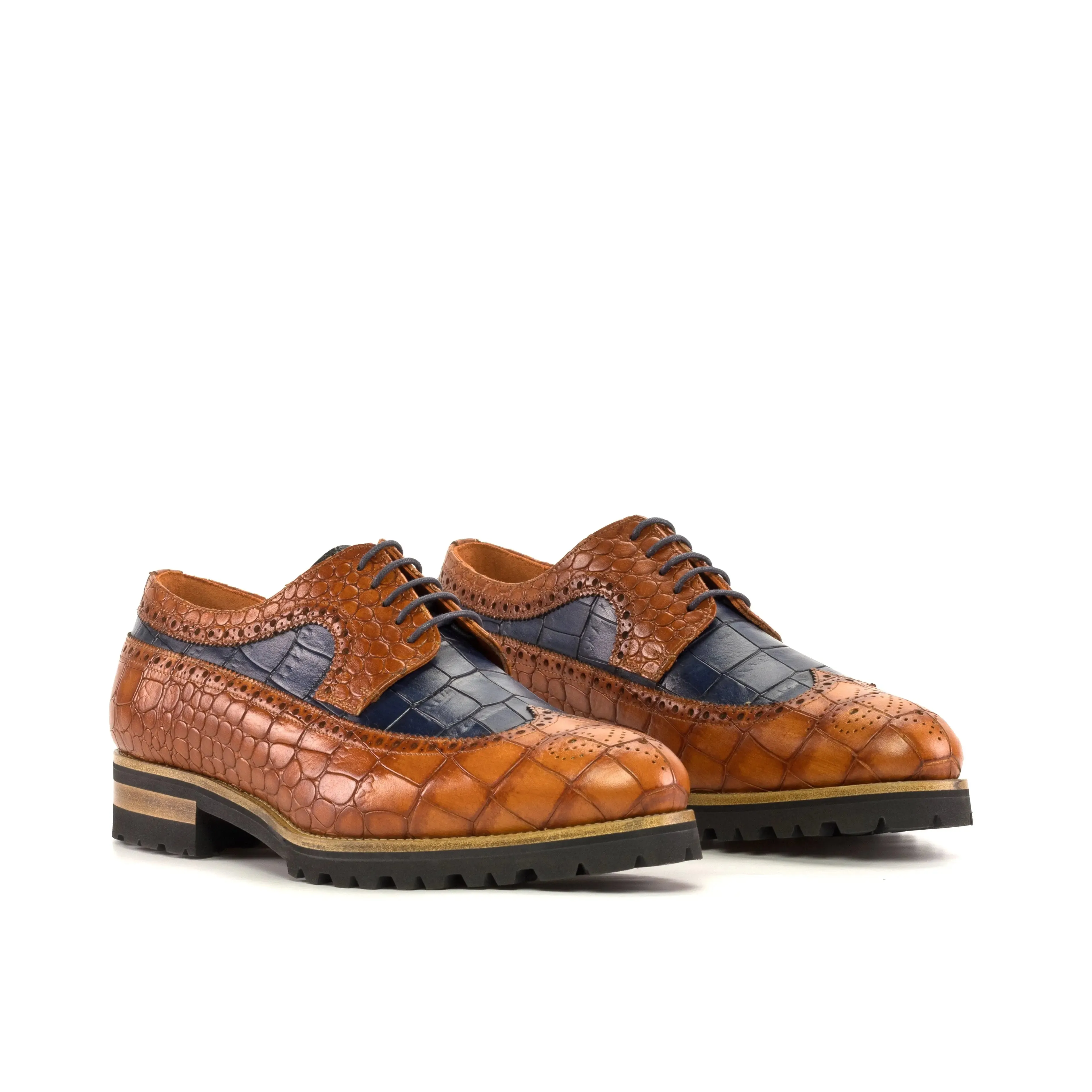 DapperFam Zephyr in Cognac / Navy Men's Italian Leather Longwing Blucher