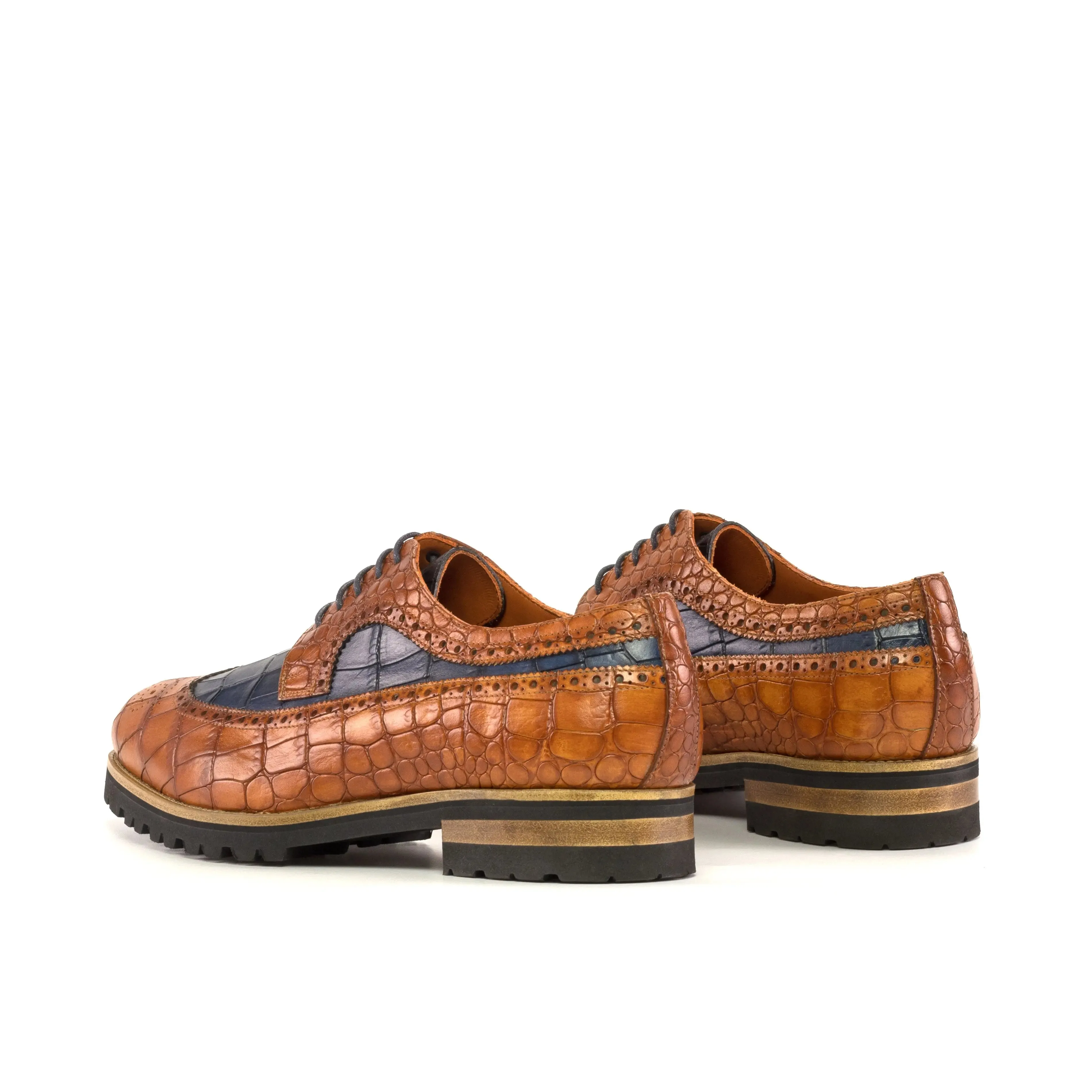 DapperFam Zephyr in Cognac / Navy Men's Italian Leather Longwing Blucher