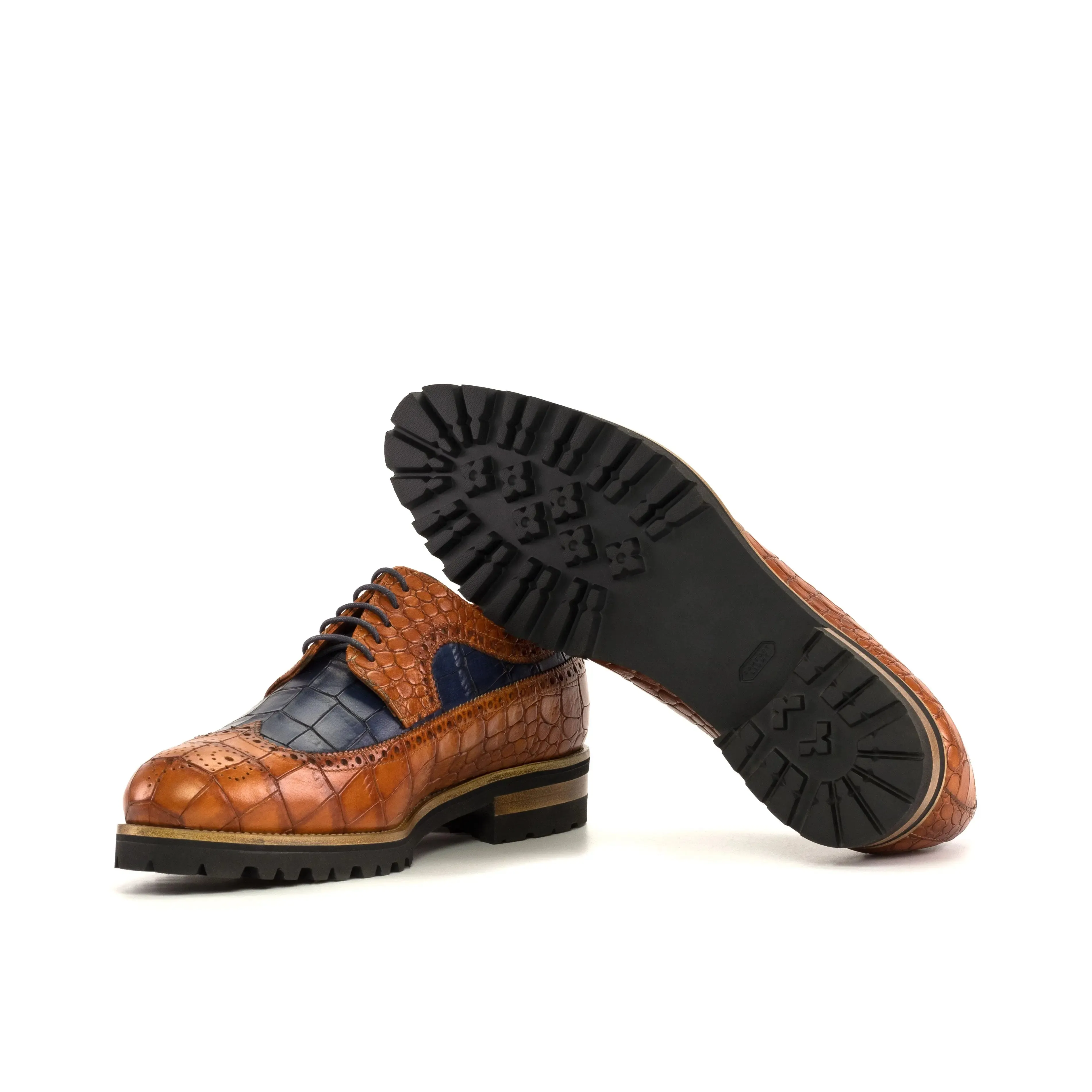 DapperFam Zephyr in Cognac / Navy Men's Italian Leather Longwing Blucher