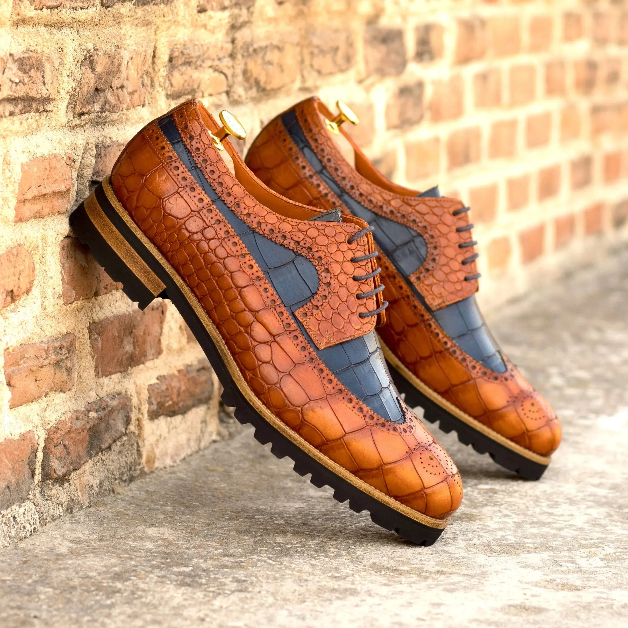 DapperFam Zephyr in Cognac / Navy Men's Italian Leather Longwing Blucher