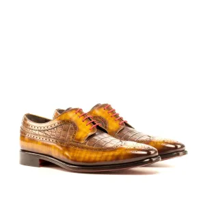 DapperFam Zephyr in Dark Brown / Cognac Men's Italian Embossed & Patina Leather Longwing Blucher