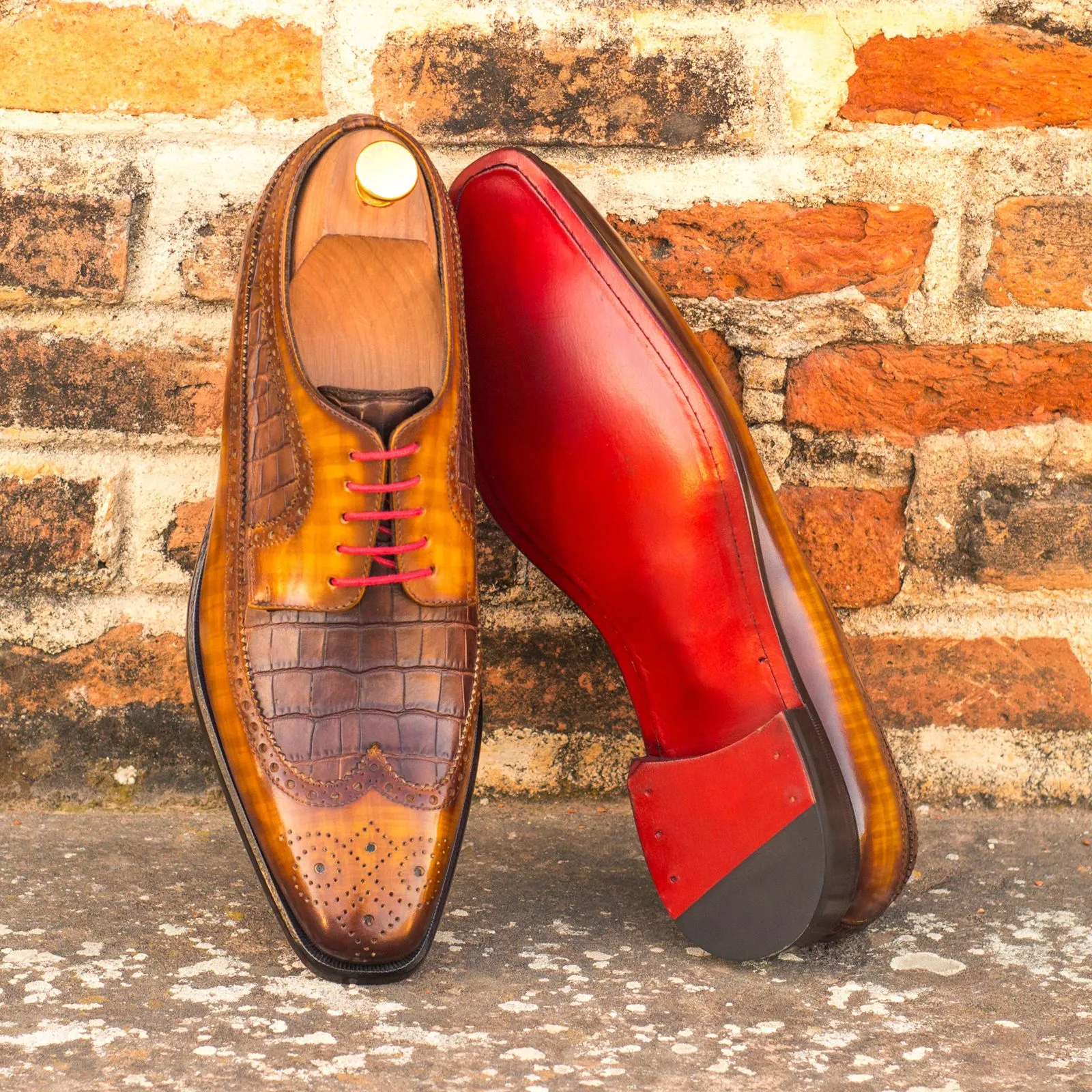 DapperFam Zephyr in Dark Brown / Cognac Men's Italian Embossed & Patina Leather Longwing Blucher