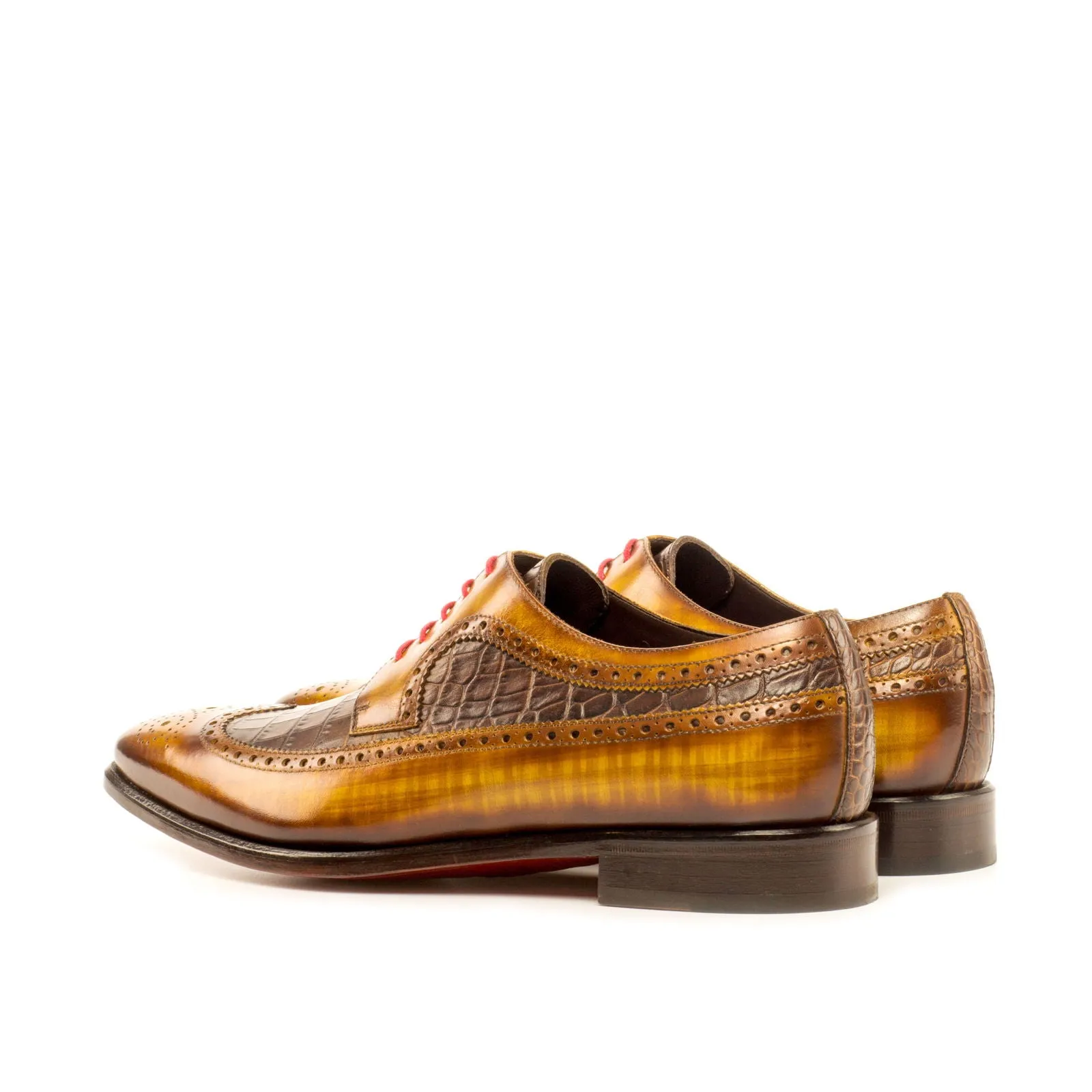 DapperFam Zephyr in Dark Brown / Cognac Men's Italian Embossed & Patina Leather Longwing Blucher