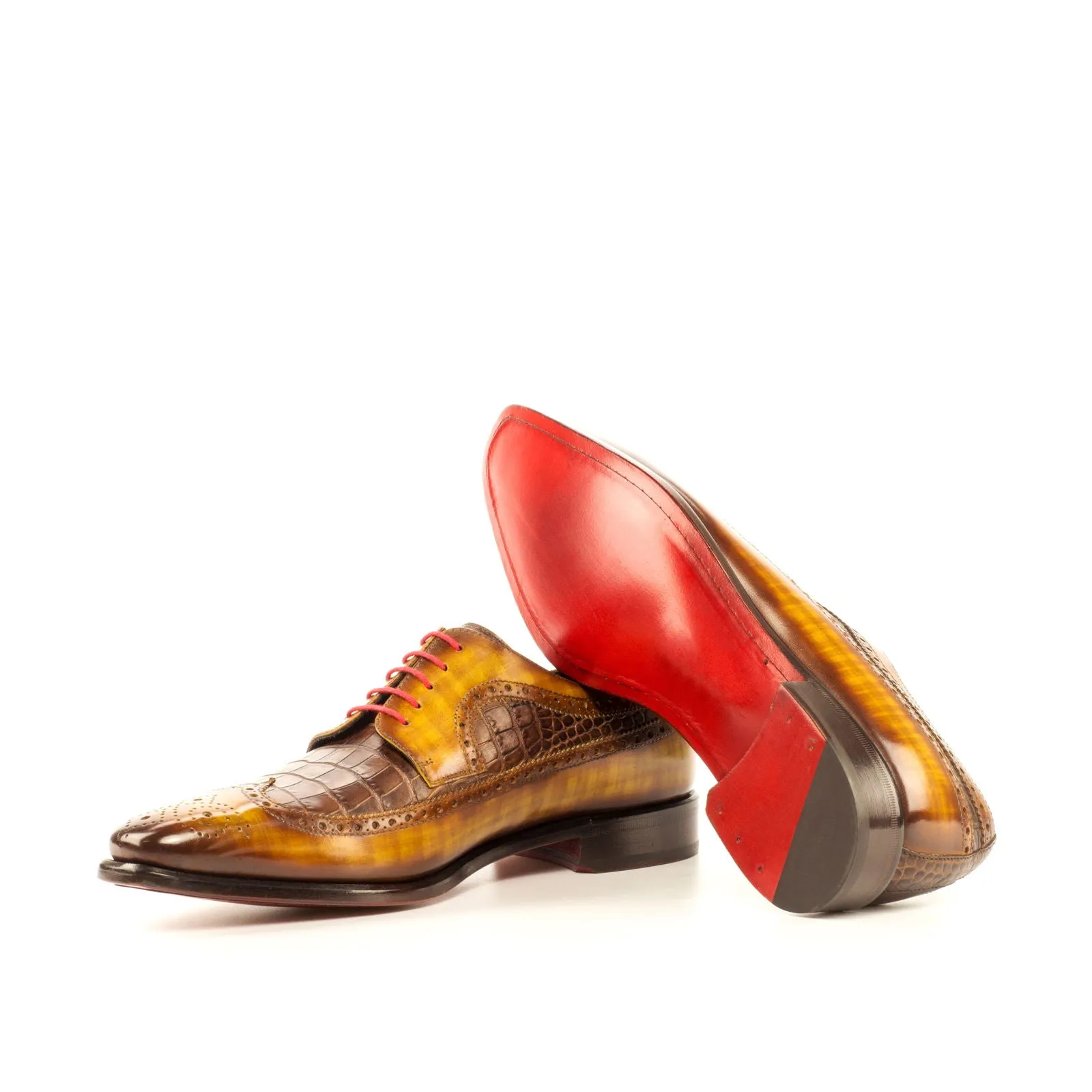 DapperFam Zephyr in Dark Brown / Cognac Men's Italian Embossed & Patina Leather Longwing Blucher