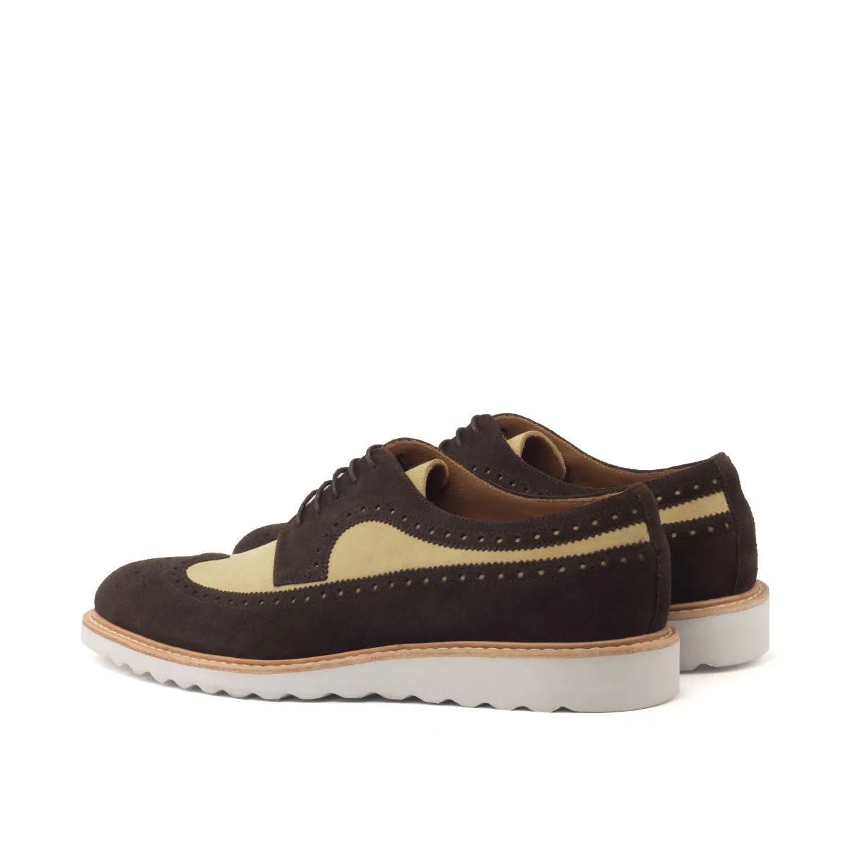 DapperFam Zephyr in Dark Brown / Sand Men's Lux Suede Longwing Blucher