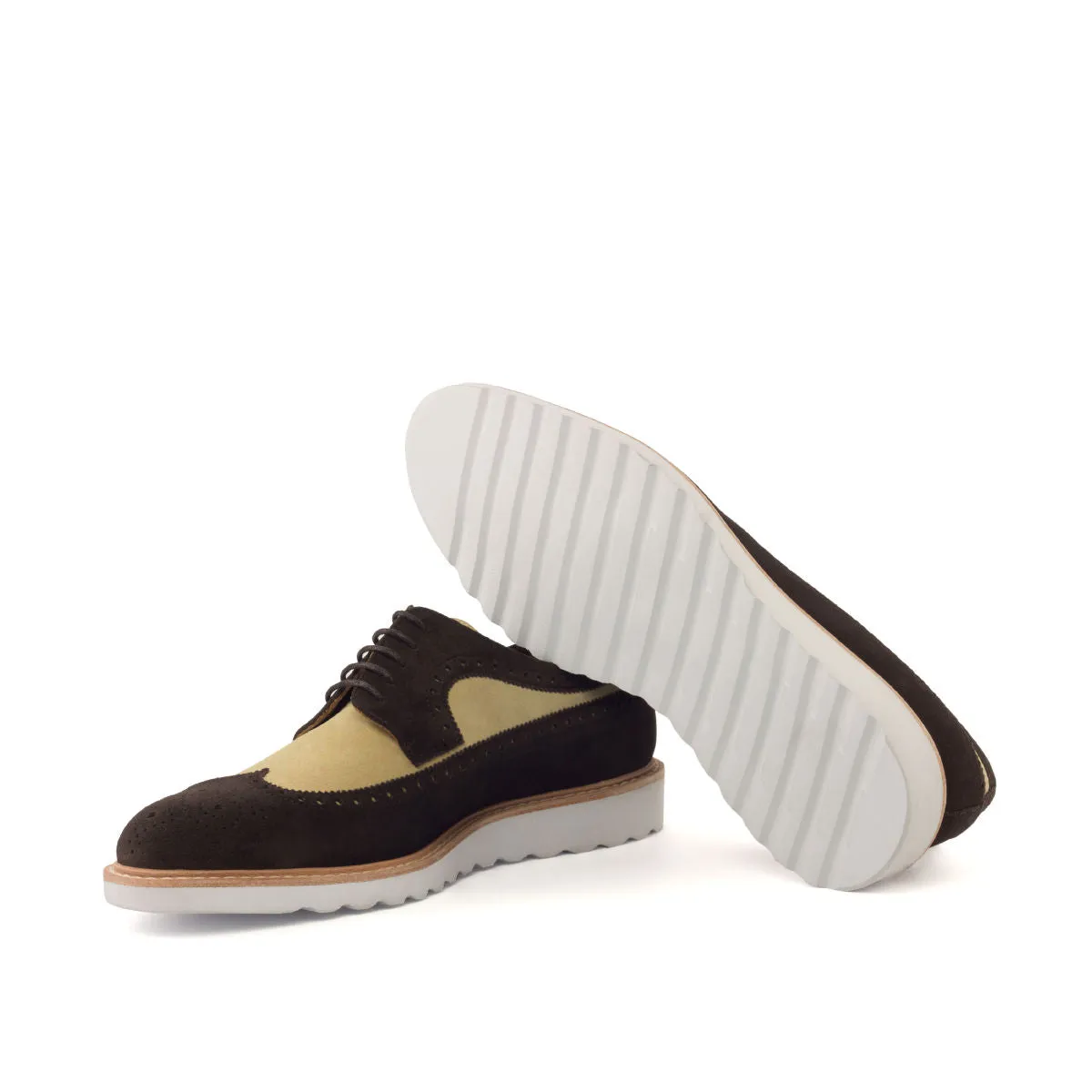 DapperFam Zephyr in Dark Brown / Sand Men's Lux Suede Longwing Blucher