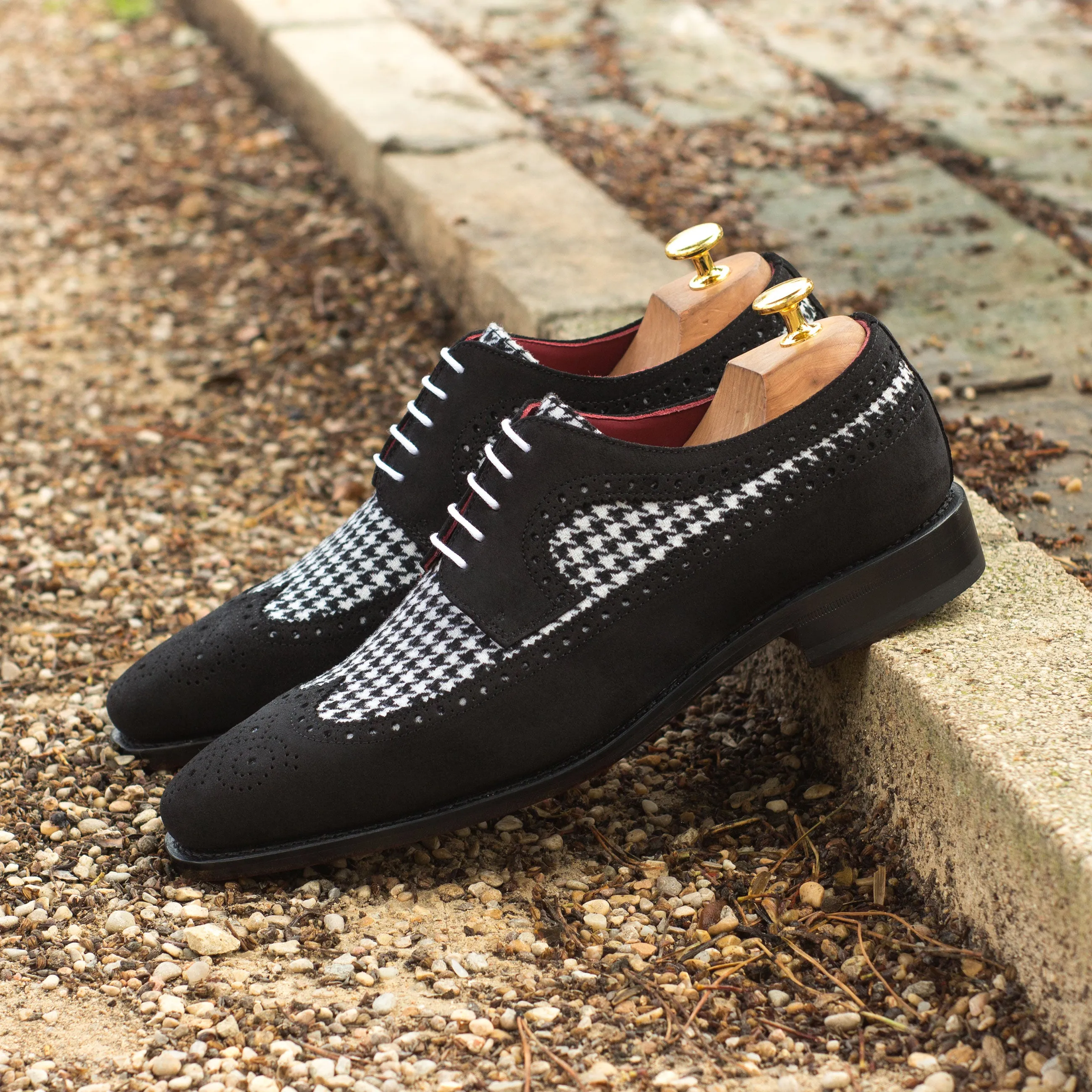 DapperFam Zephyr in Houndstooth / Black Men's Sartorial & Lux Suede Longwing Blucher