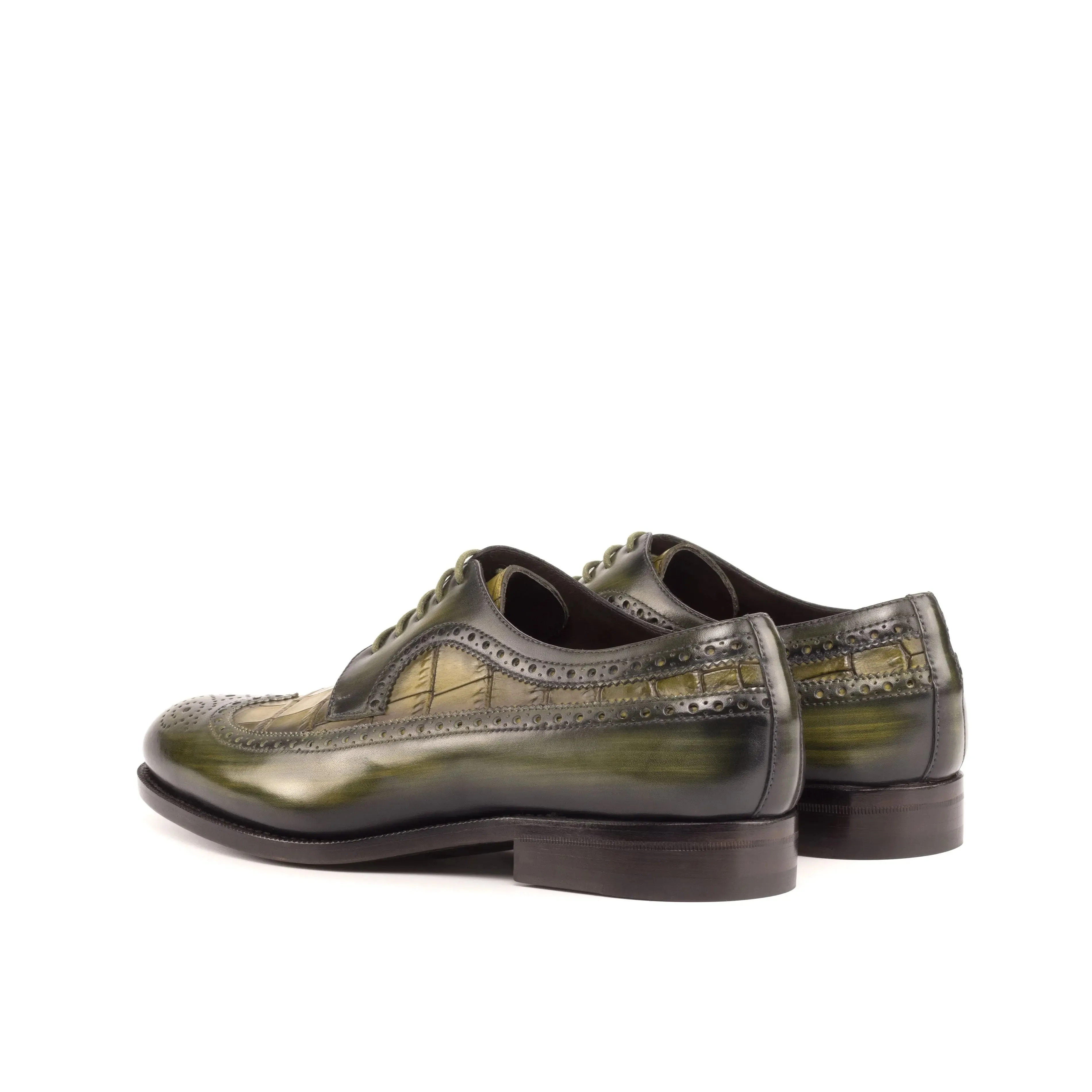 DapperFam Zephyr in Khaki / Olive Men's Hand-Painted Patina Longwing Blucher