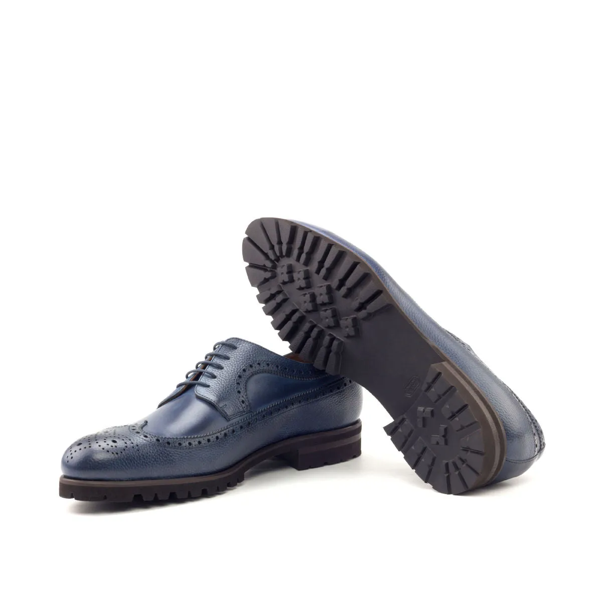 DapperFam Zephyr in Navy Men's Italian Leather & Italian Full Grain Leather Longwing Blucher