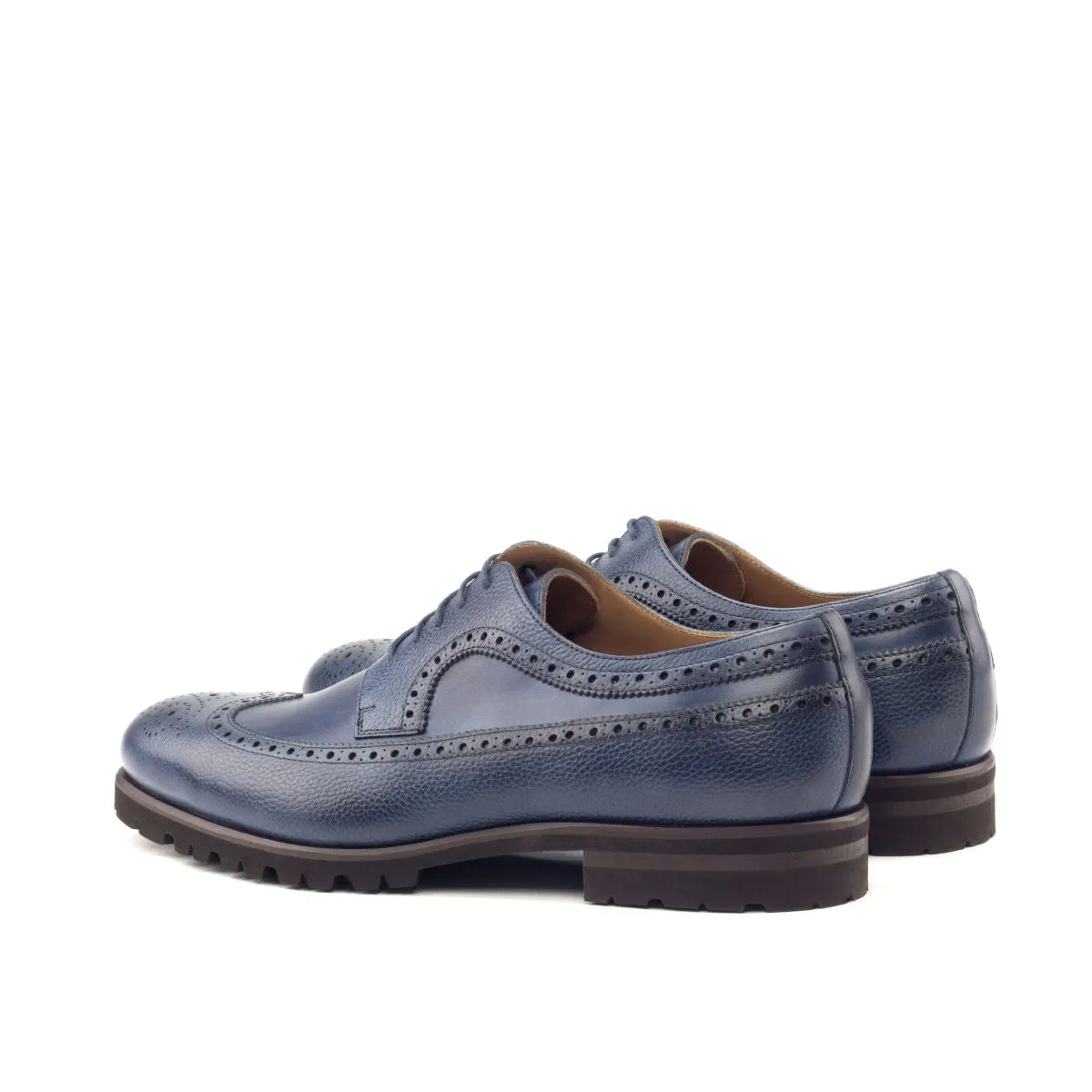 DapperFam Zephyr in Navy Men's Italian Leather & Italian Full Grain Leather Longwing Blucher