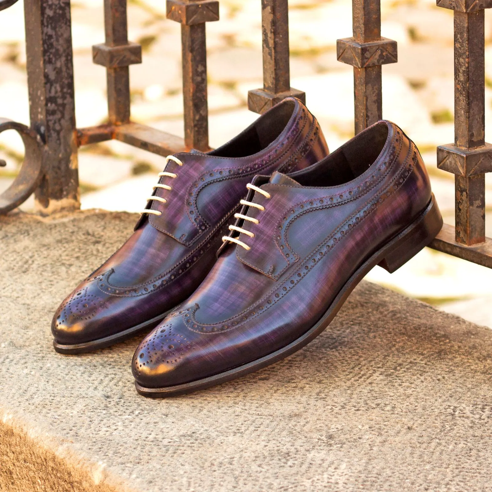 DapperFam Zephyr in Purple Men's Hand-Painted Patina Longwing Blucher