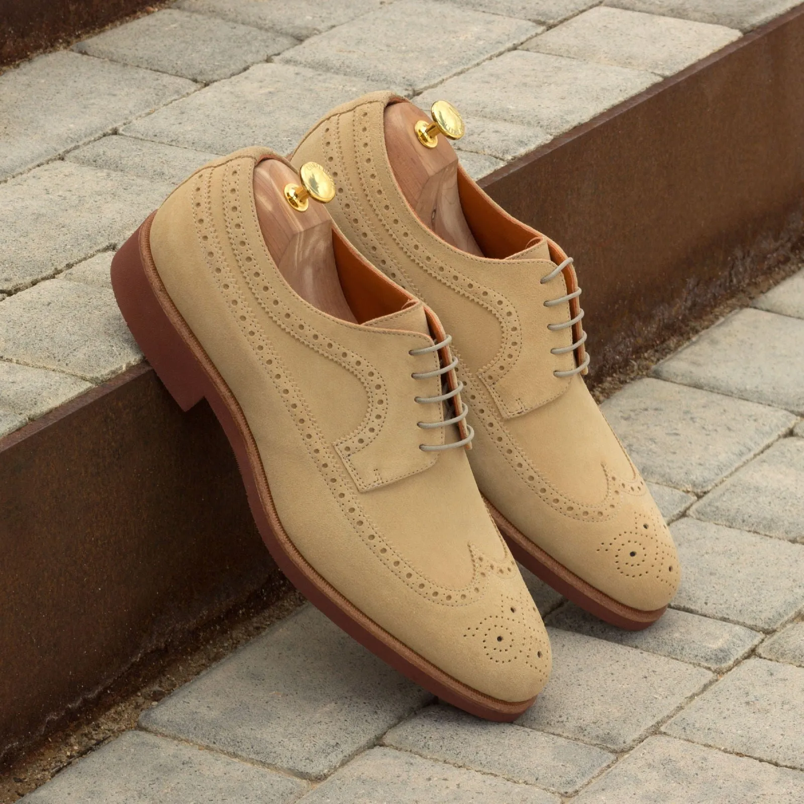 DapperFam Zephyr in Sand Men's Lux Suede Longwing Blucher
