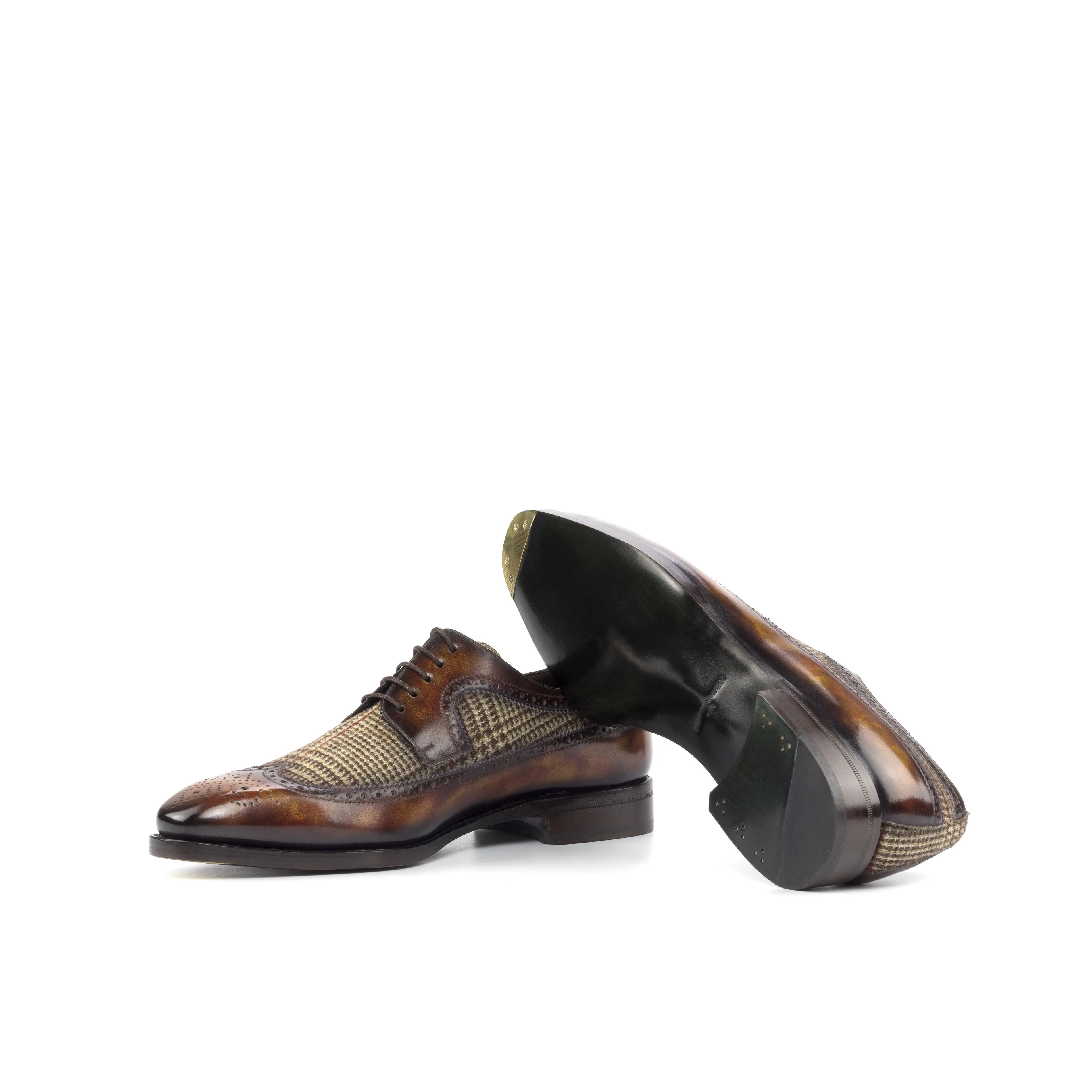 DapperFam Zephyr in Tweed / Fire Men's Sartorial & Hand-Painted Patina Longwing Blucher