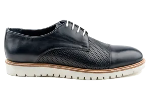 Debbano Rex Lug Sole Derby Shoes, Top Grain Leather Spring & Summer Derby Shoes That Feel Like Sneakers, Breathable Perforated Derby Sneakers , Cap Toe Derby Shoes, Navy Derby Shoes for Men