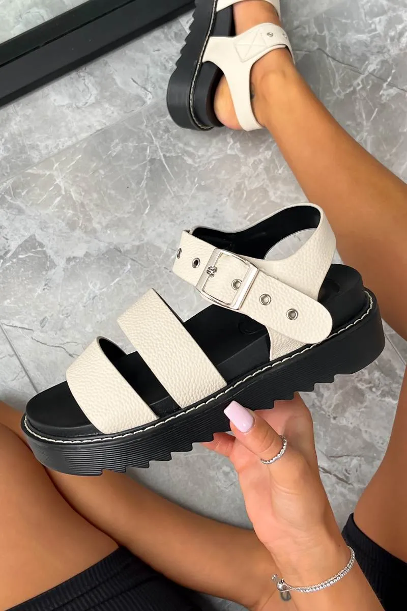 DEFENDER Chunky Buckle Sandals - Beige PU