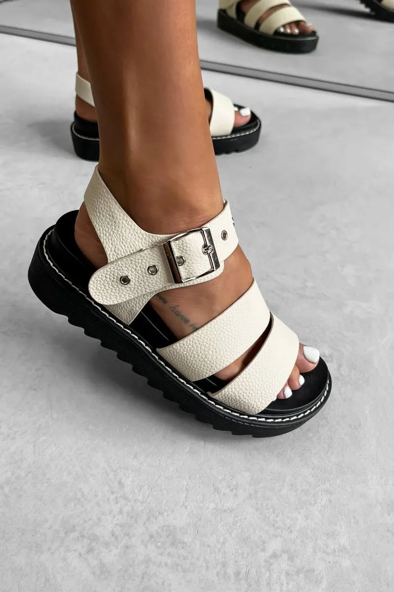 DEFENDER Chunky Buckle Sandals - Beige PU