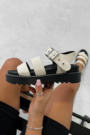 DEFENDER Chunky Buckle Sandals - Beige PU