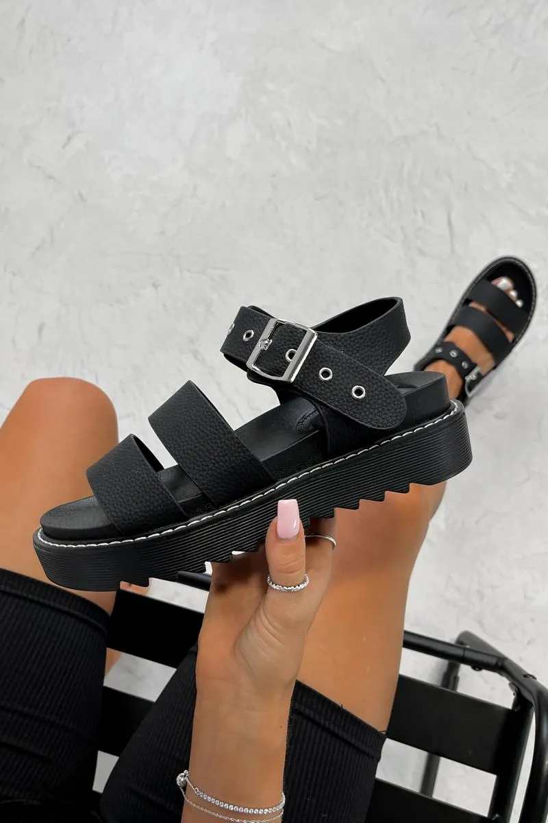 DEFENDER Chunky Buckle Sandals - Black PU