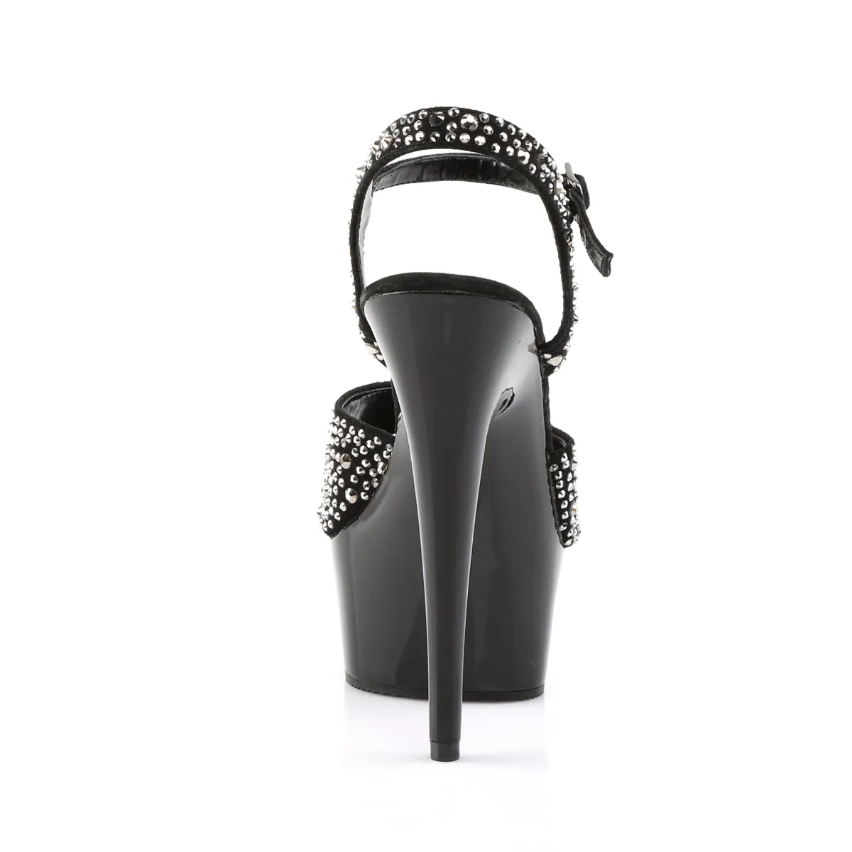 Delight 609RS Black Suede / Pewter Rhinestone 6" High Heel Ankle Strap Sandals - Direct