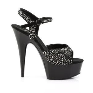 Delight 609RS Black Suede / Pewter Rhinestone 6" High Heel Ankle Strap Sandals - Direct