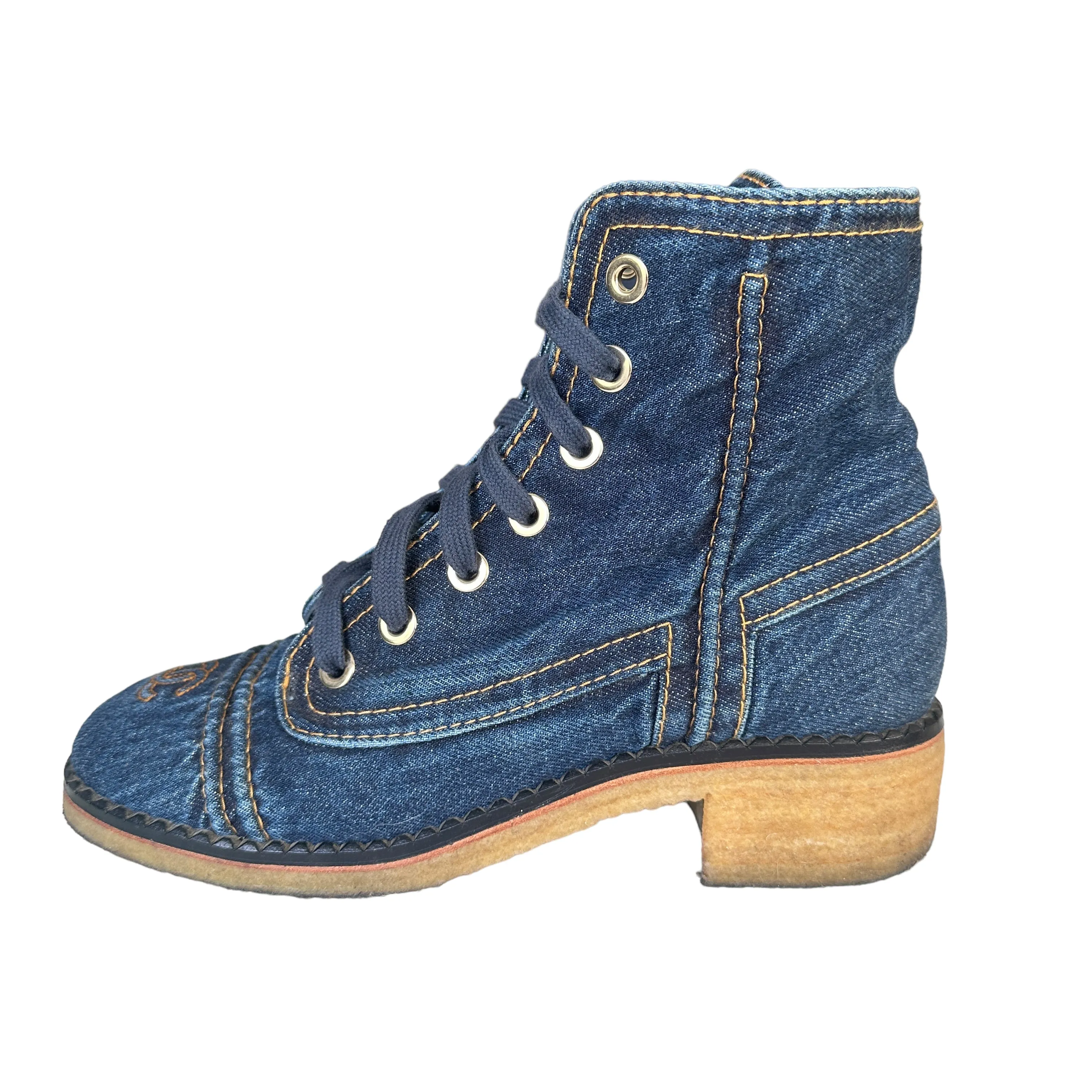 Denim Combat Boots - 8.5