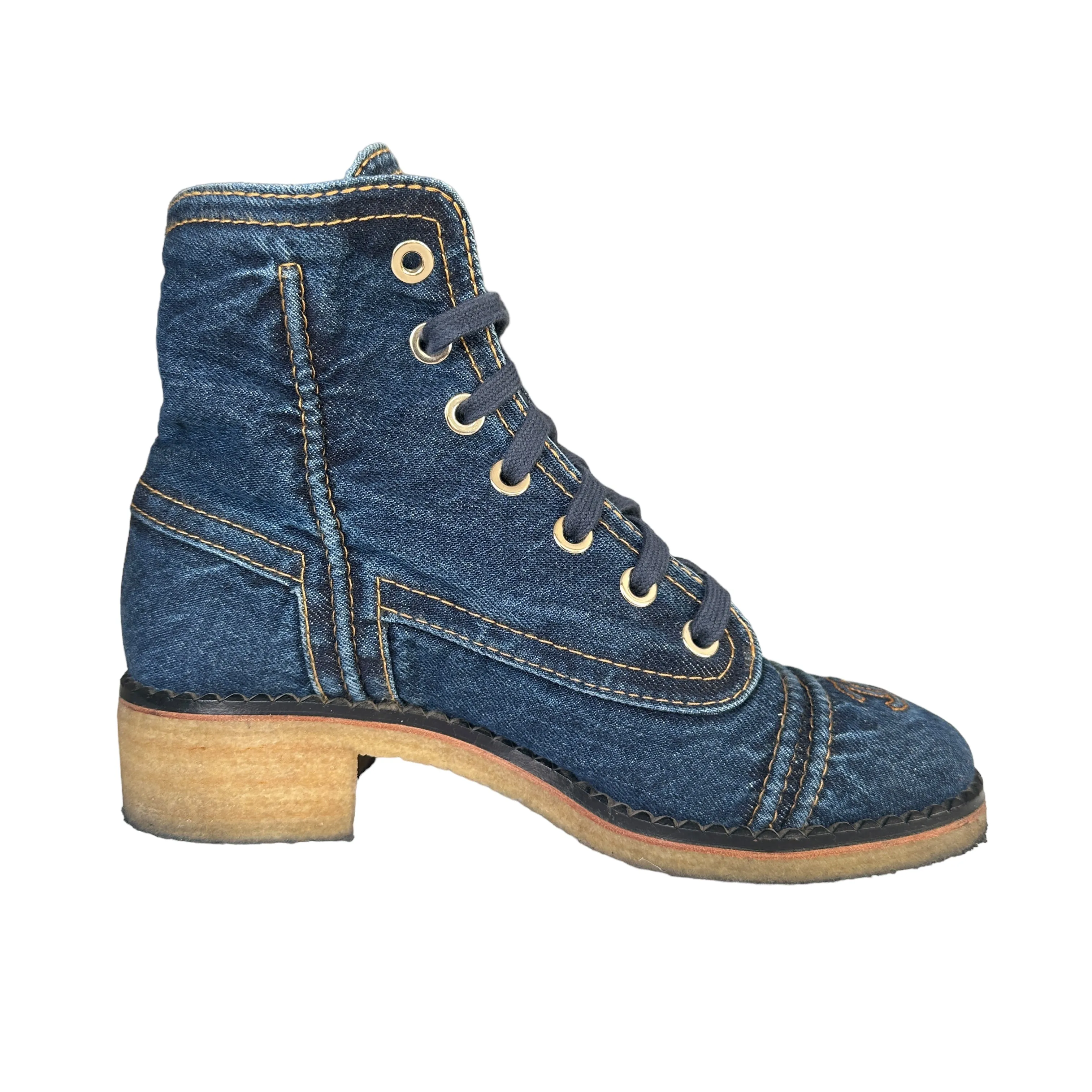 Denim Combat Boots - 8.5