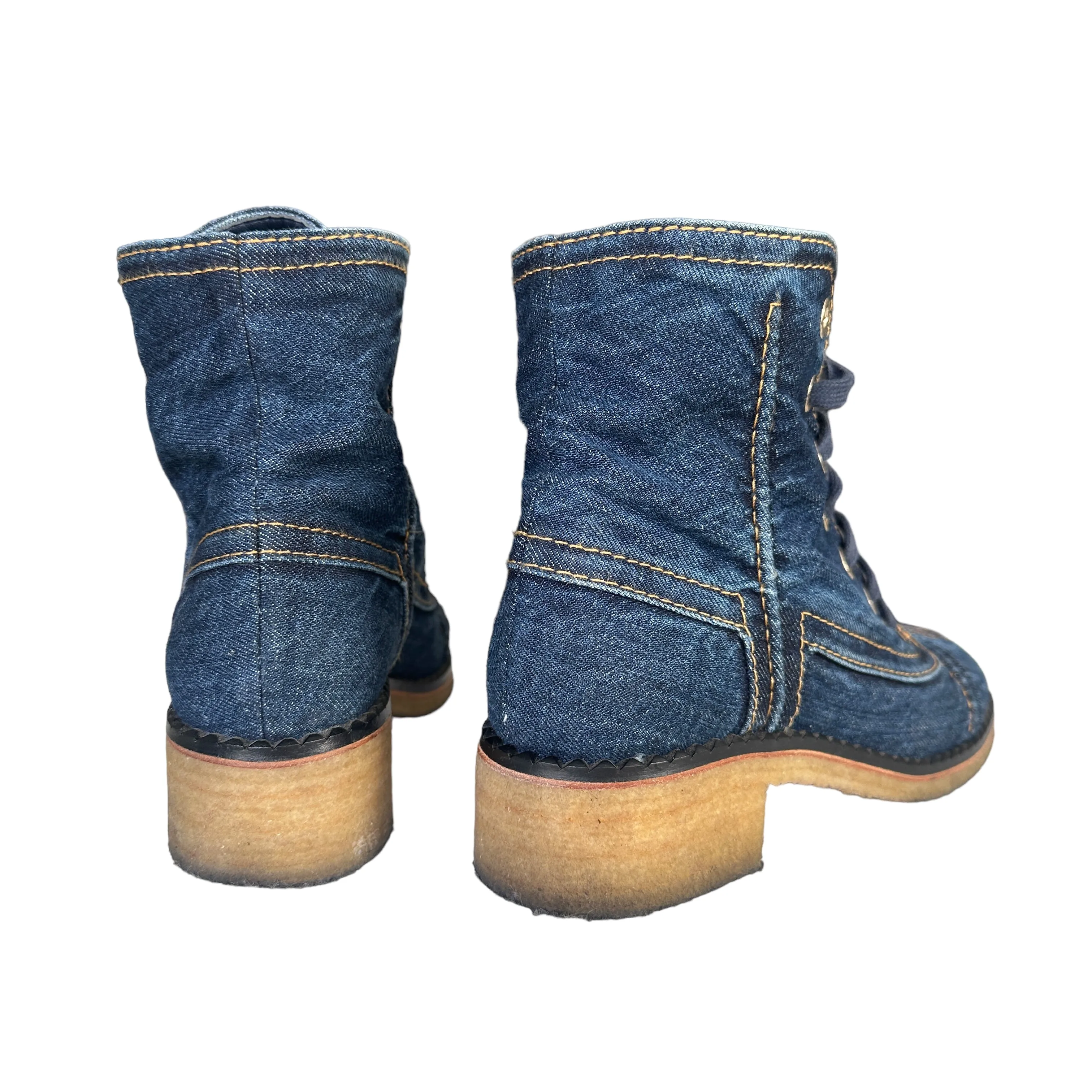 Denim Combat Boots - 8.5
