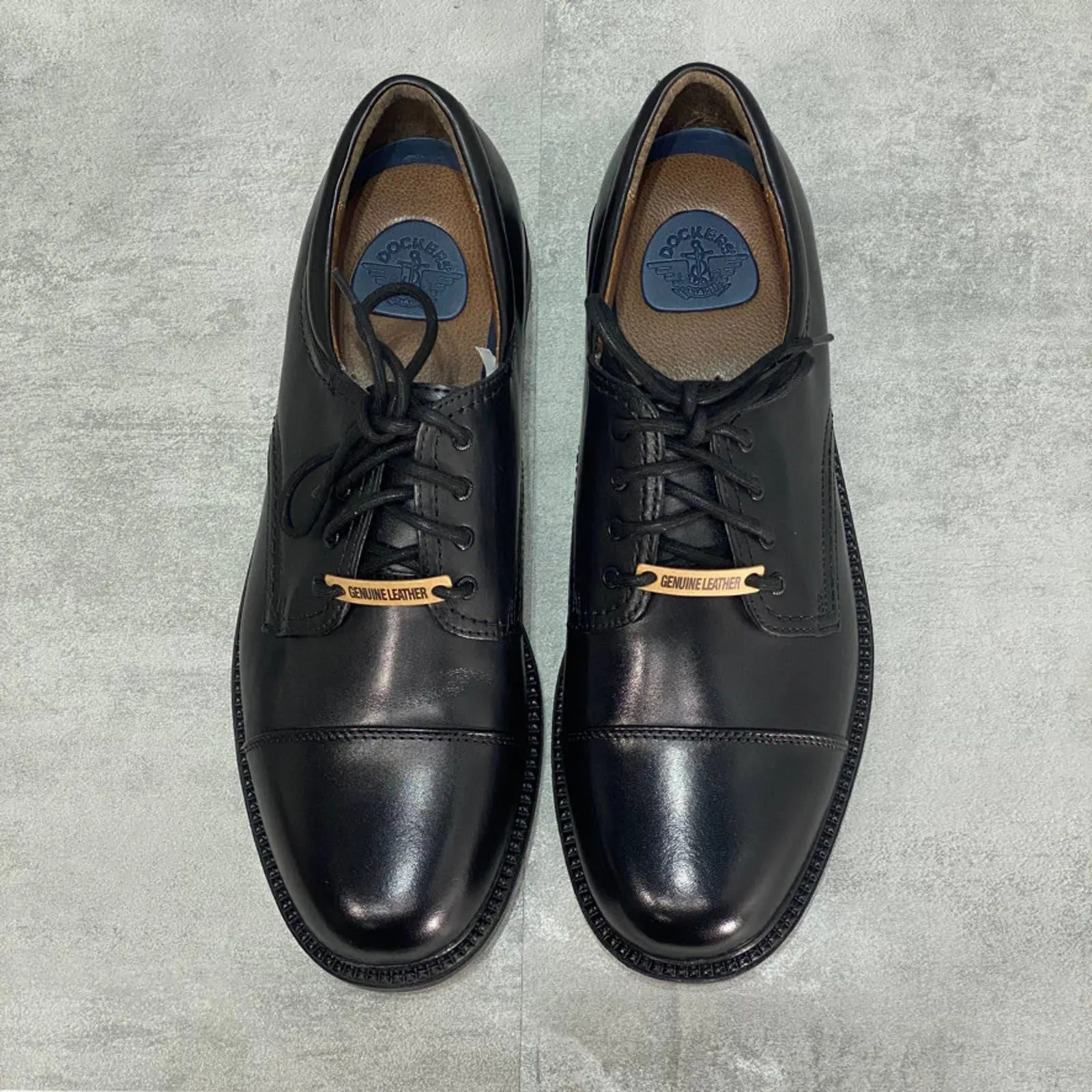 DOCKERS Wide Black Leather Bike Toe Work Manvel Oxfords SZ 8 W
