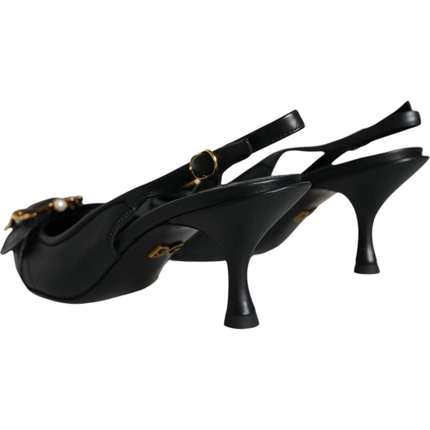 Dolce & Gabbana Black Devotion Leather Heels Slingback Shoes