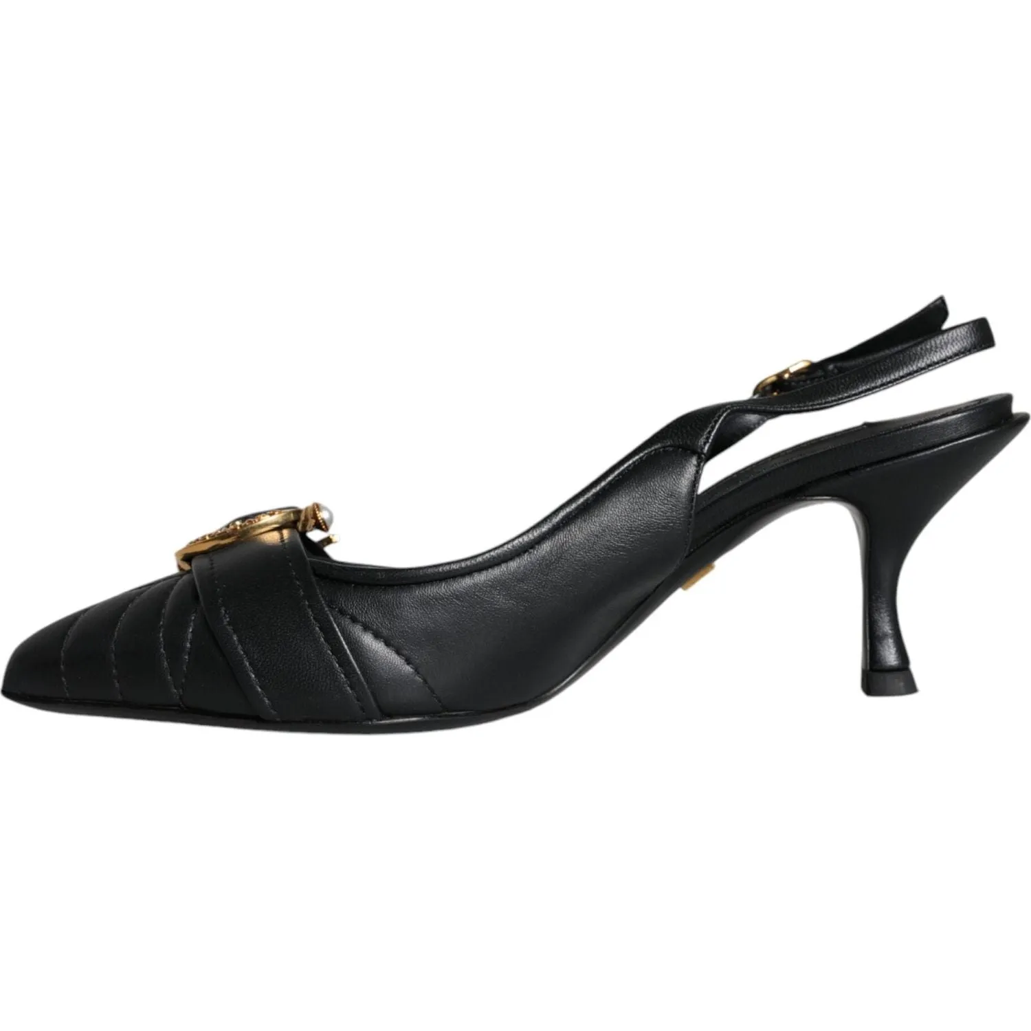 Dolce & Gabbana Black Devotion Leather Heels Slingback Shoes