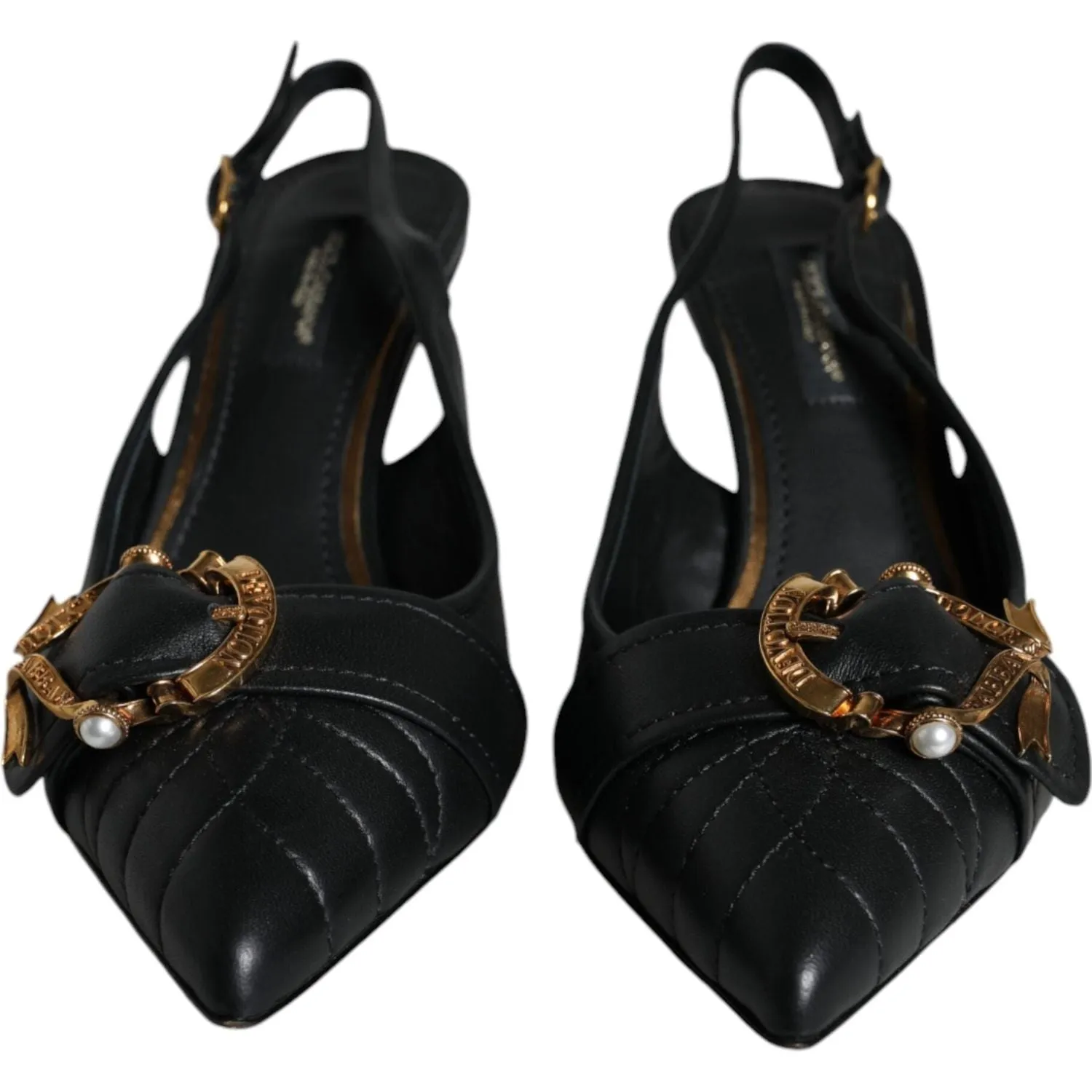 Dolce & Gabbana Black Devotion Leather Heels Slingback Shoes