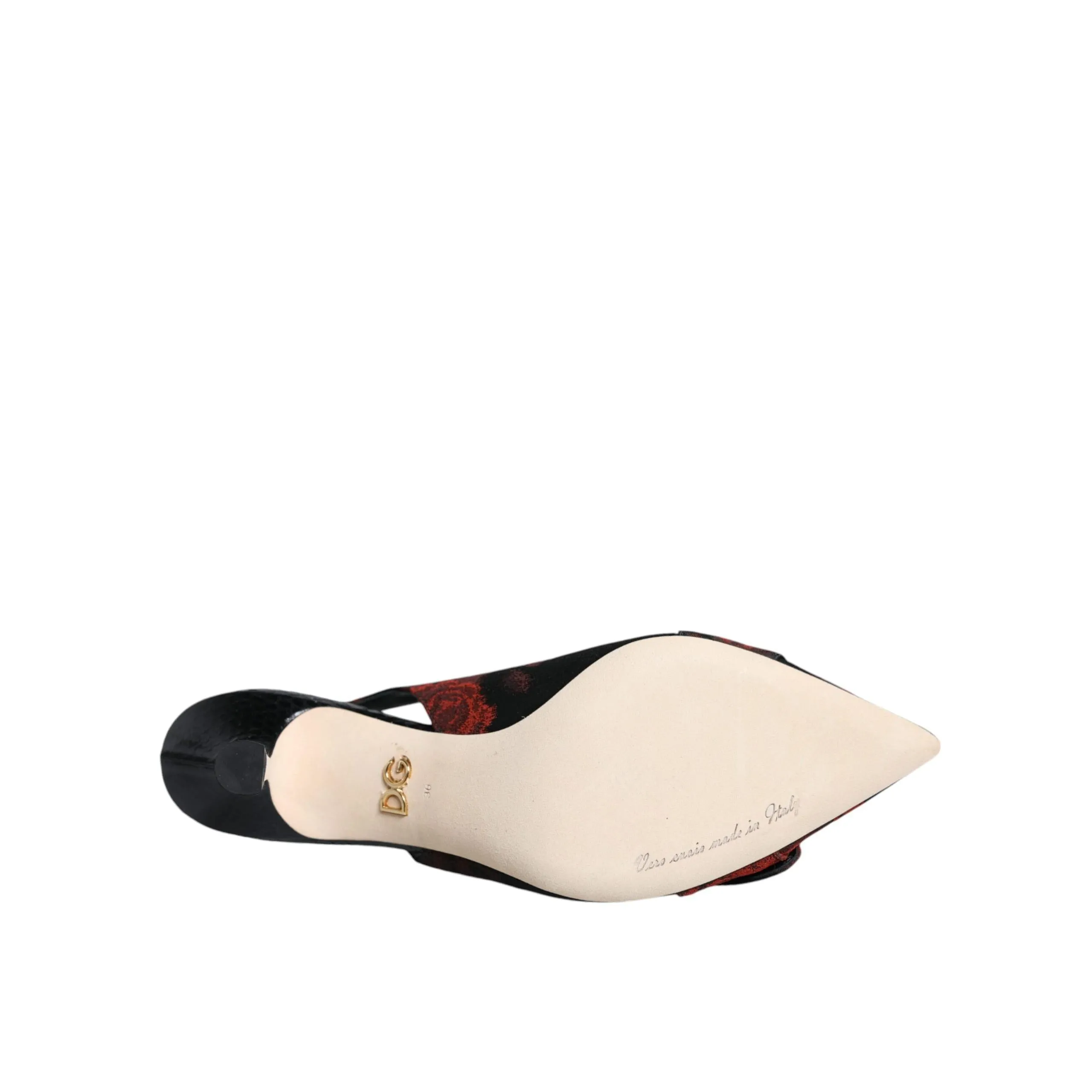 Dolce & Gabbana Black Red Floral Crystal Heel Slingback Shoes