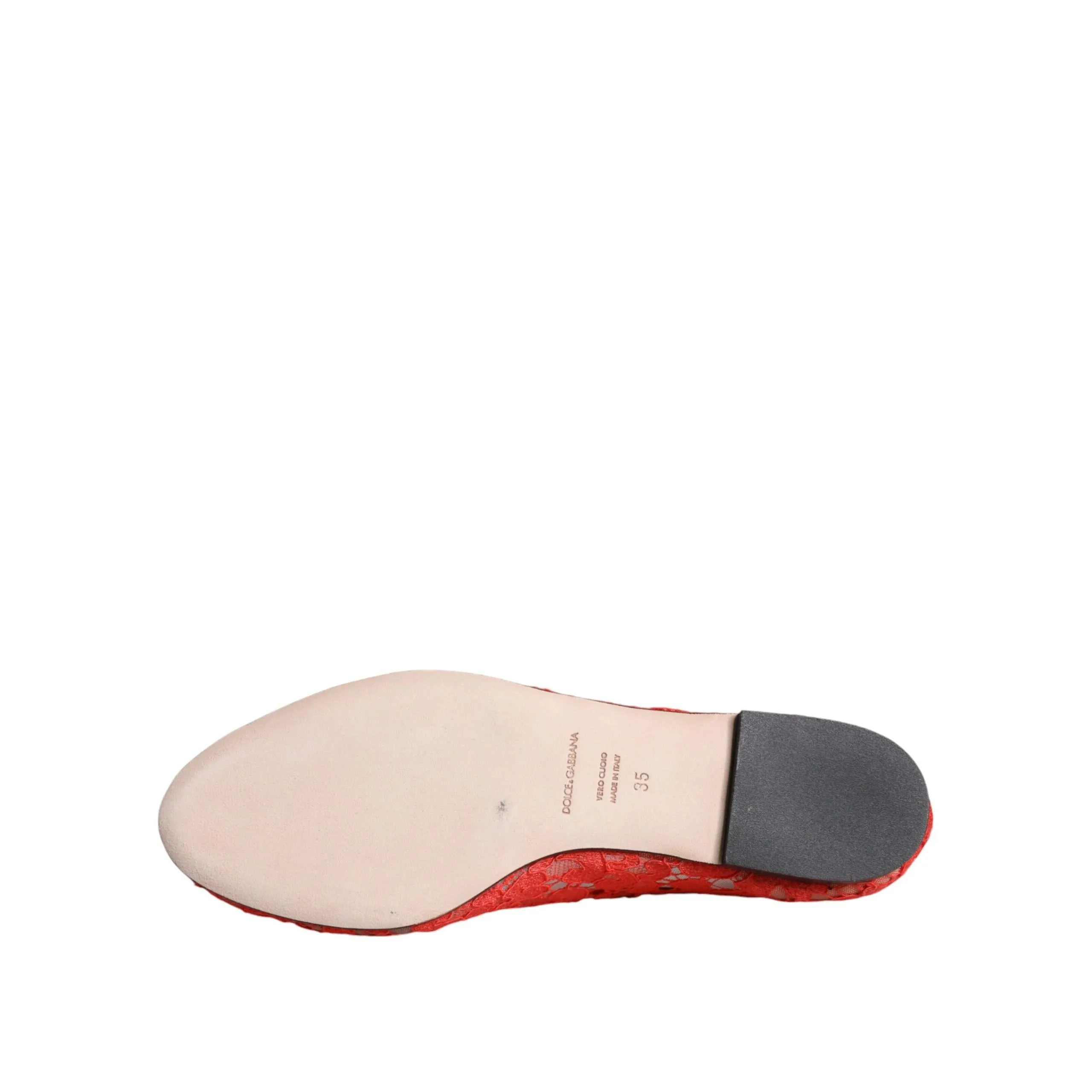 Dolce & Gabbana Coral Lace Crystal Ballet Flats Loafers Shoes