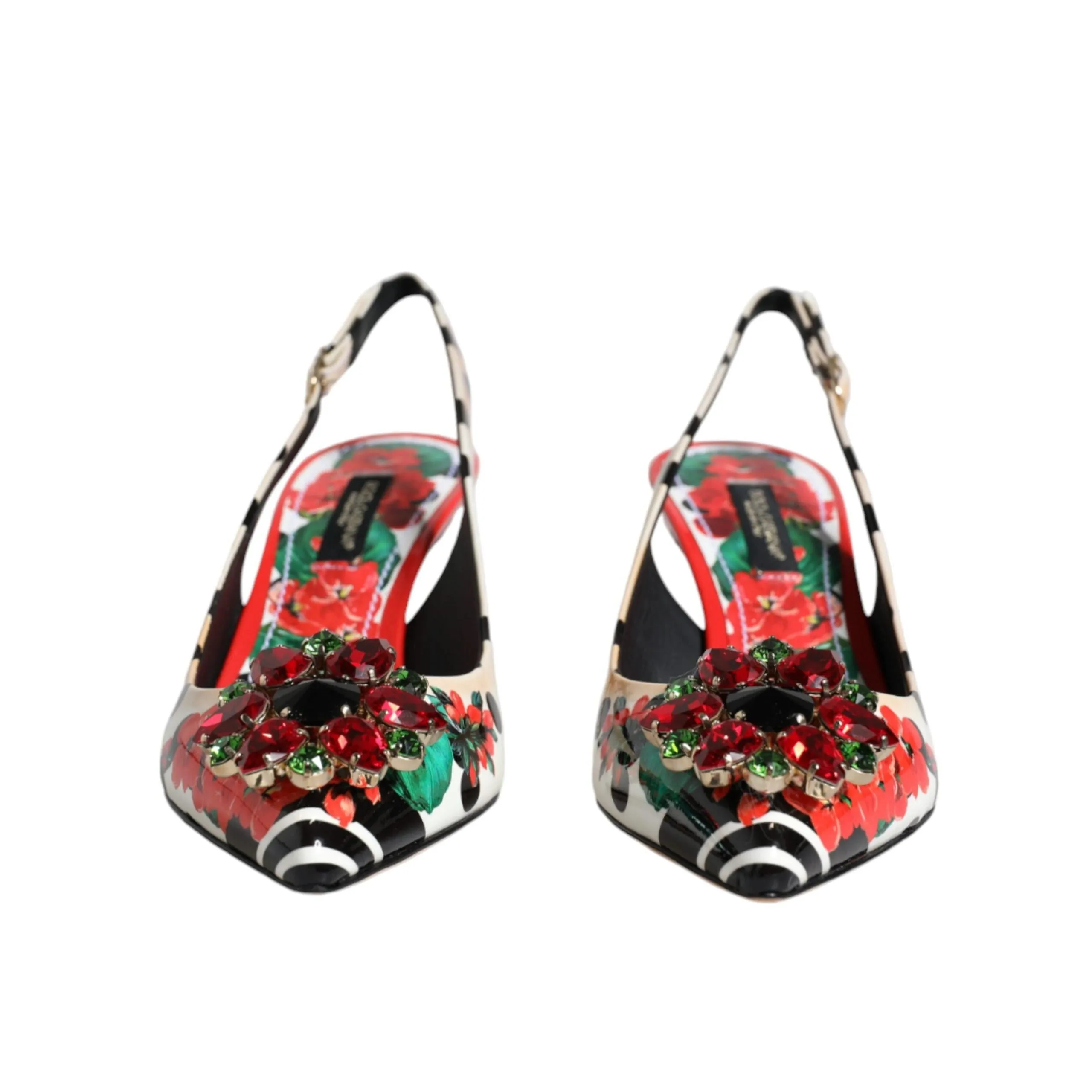 Dolce & Gabbana Multicolor Leather Crystal Heels Slingback Shoes