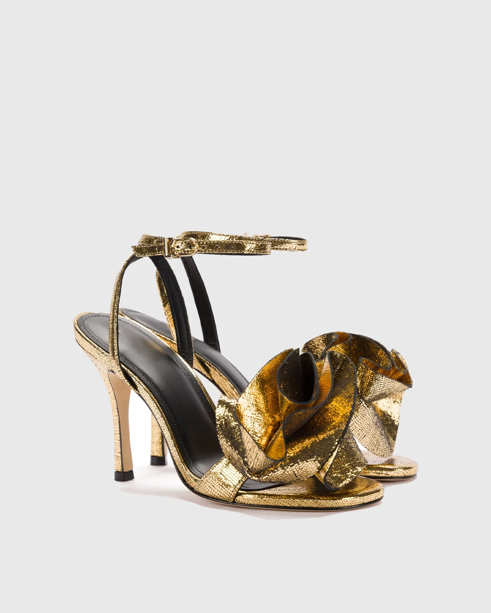 Domenica Flower Strap Sandals In Gold