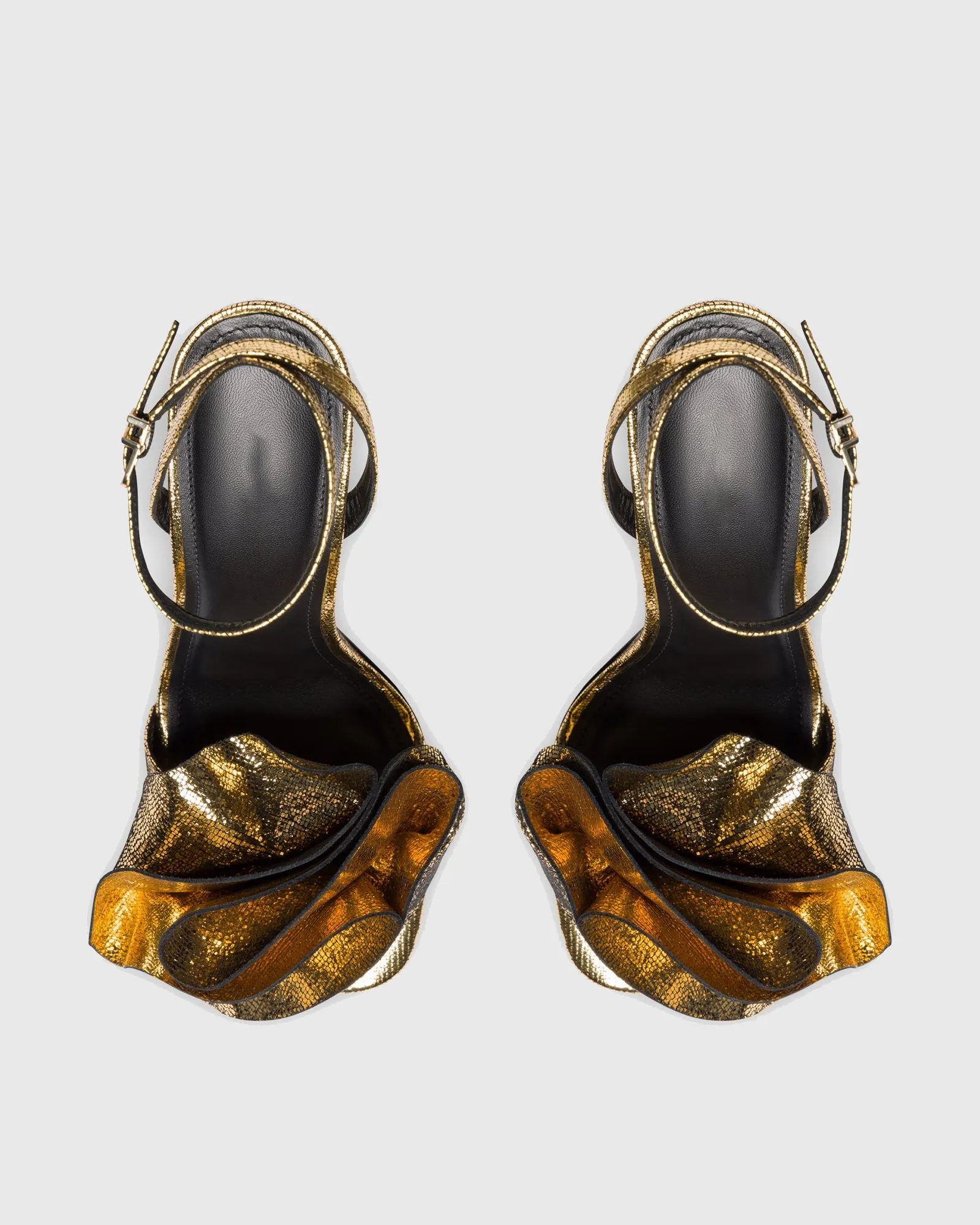 Domenica Flower Strap Sandals In Gold