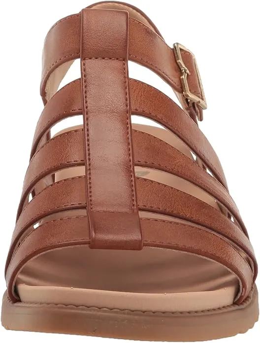 Dr. Scholl's A Ok Brown Smooth Rounded Open Toe Ankle Strap Flats Sandals