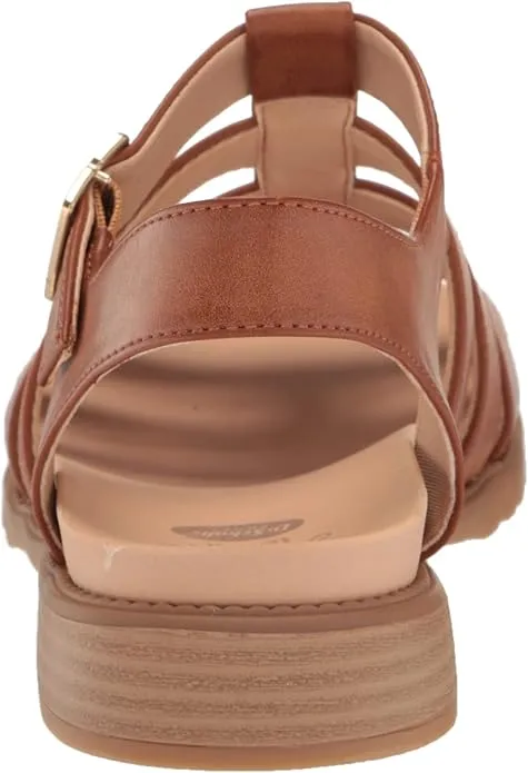 Dr. Scholl's A Ok Brown Smooth Rounded Open Toe Ankle Strap Flats Sandals