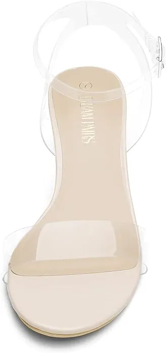 Dream Pairs Carnival Nude/Clear Open Toe Ankle Strap Low Block Heeled Sandals