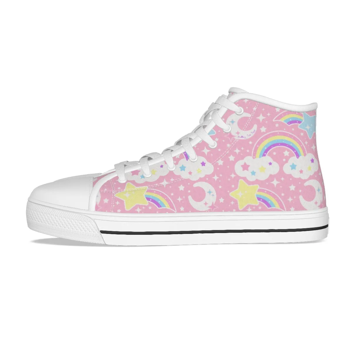 Dreamy Rainbow Women's High Top Cutie Canvas Shoes (Pink)