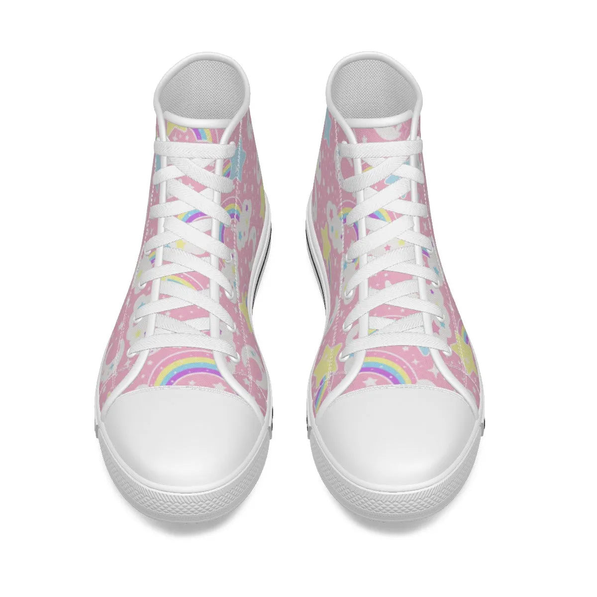 Dreamy Rainbow Women's High Top Cutie Canvas Shoes (Pink)