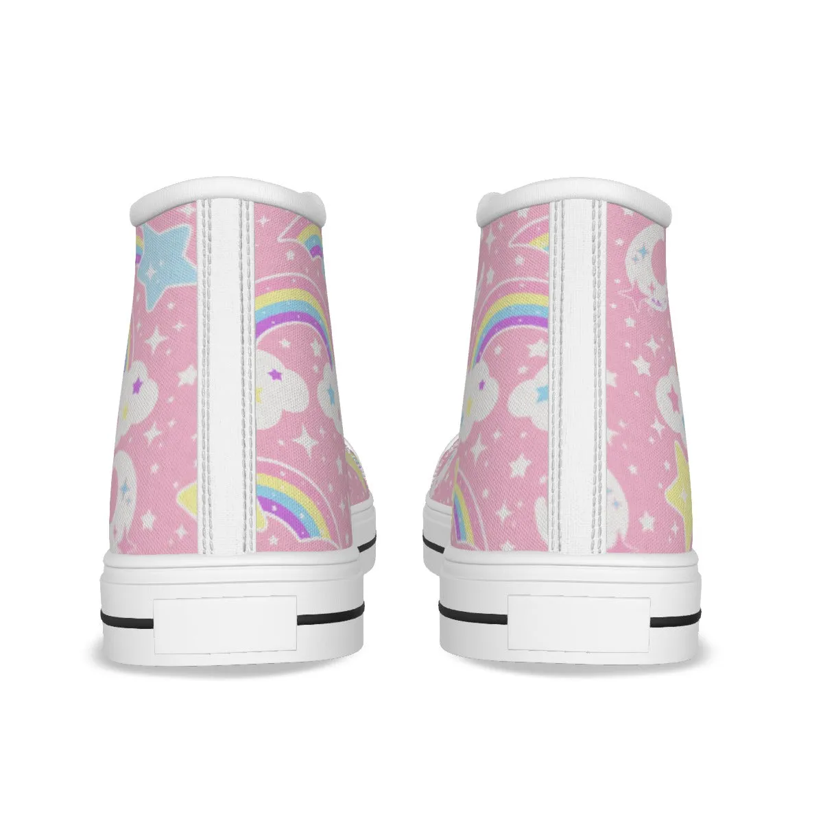 Dreamy Rainbow Women's High Top Cutie Canvas Shoes (Pink)
