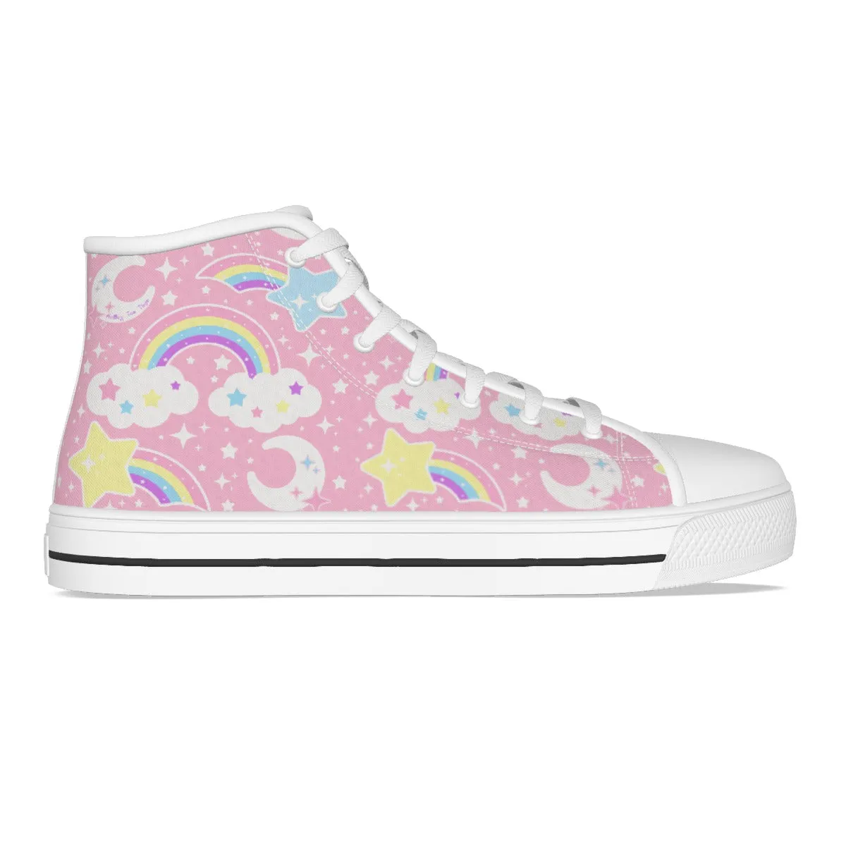Dreamy Rainbow Women's High Top Cutie Canvas Shoes (Pink)