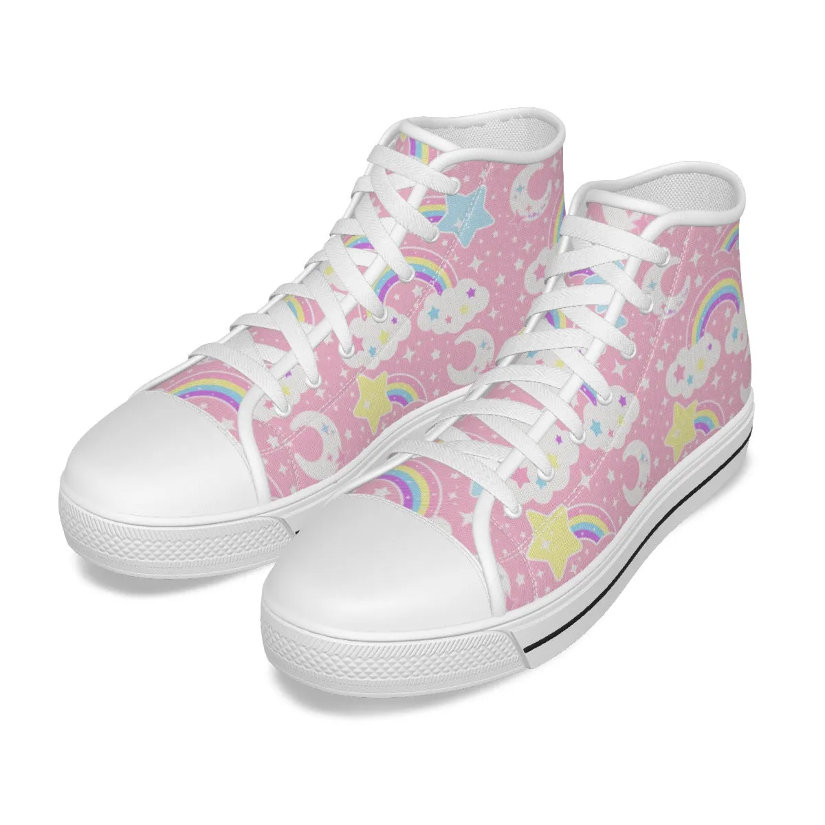 Dreamy Rainbow Women's High Top Cutie Canvas Shoes (Pink)