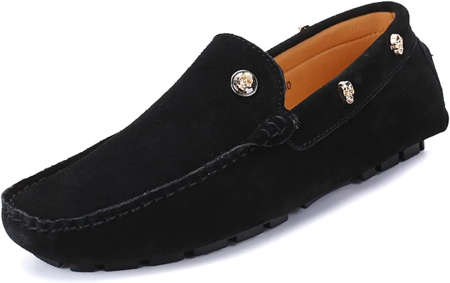 Driving Moccasins for Men Suede Vamp with Rivet Stitching Details Genuine Leather Round Toe Flat Heel Flexible Soft Resistant Driving Slip On for Any Attire