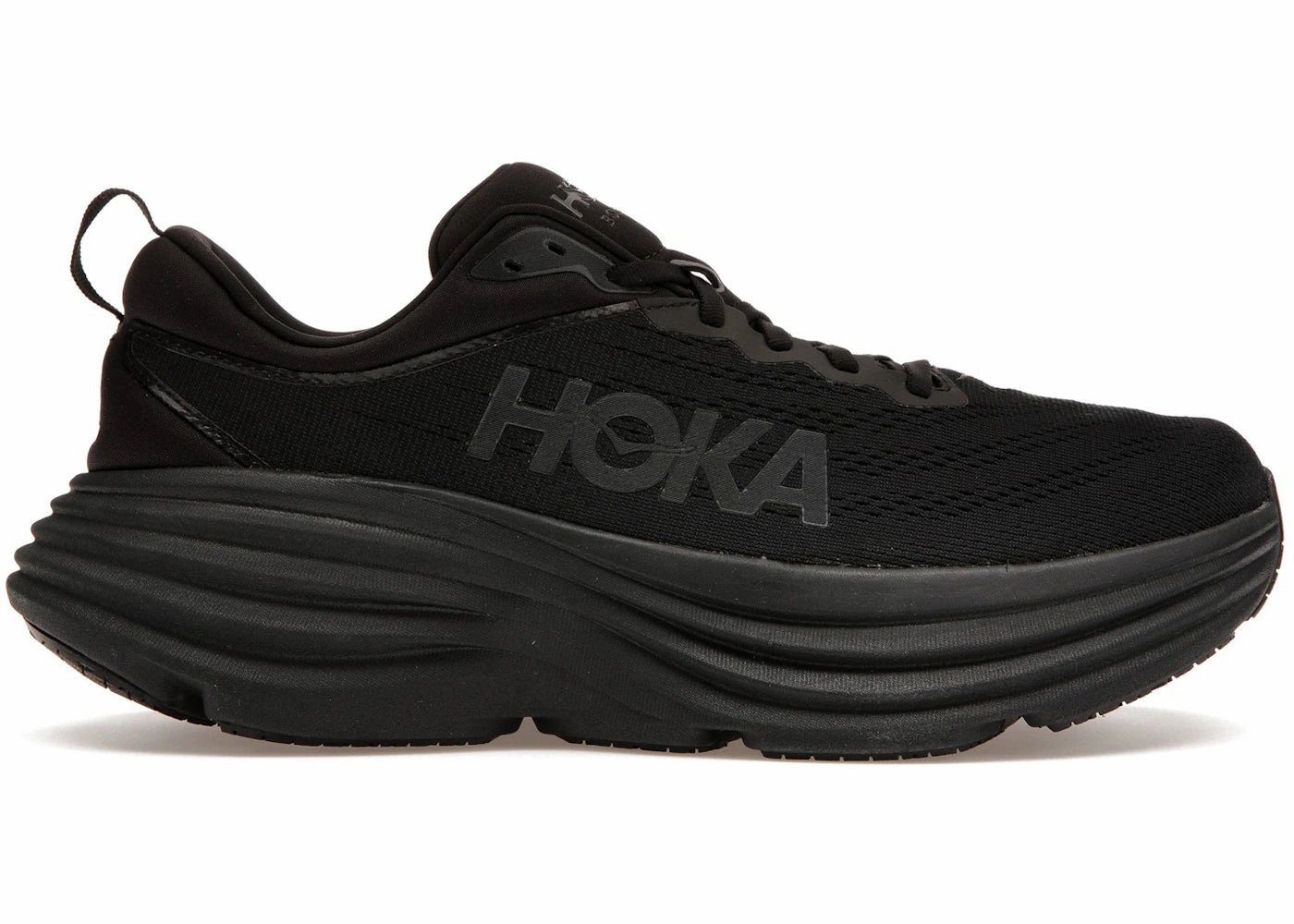 Uppers conform to foot shape without collapsing Move Efficient Hoka One One Bondi 8 Triple Black
