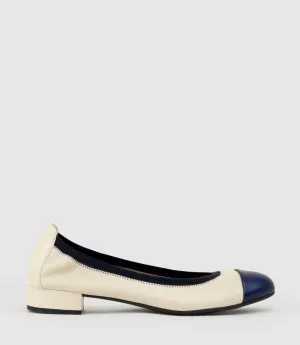 ELSIE Cap Toe Elastic Throat Ballet in Offwhite & Navy