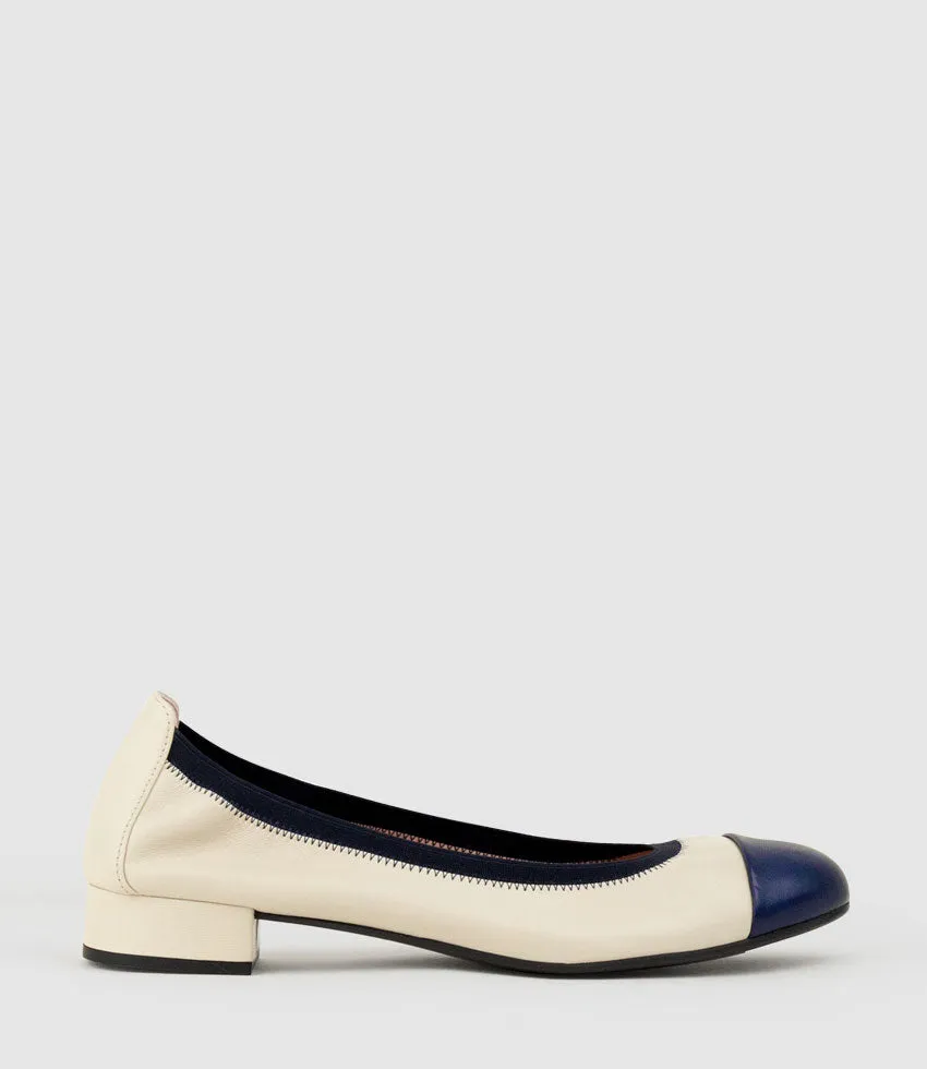 ELSIE Cap Toe Elastic Throat Ballet in Offwhite & Navy