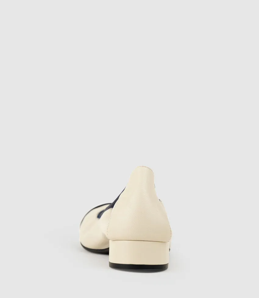ELSIE Cap Toe Elastic Throat Ballet in Offwhite & Navy