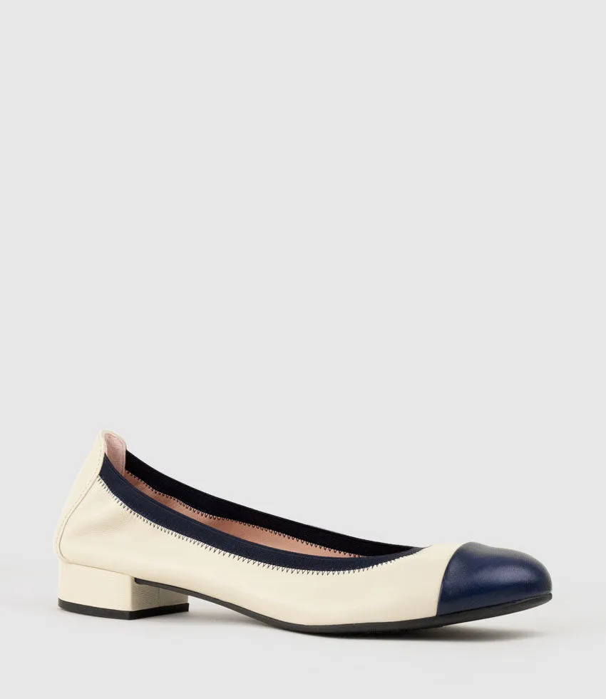 ELSIE Cap Toe Elastic Throat Ballet in Offwhite & Navy